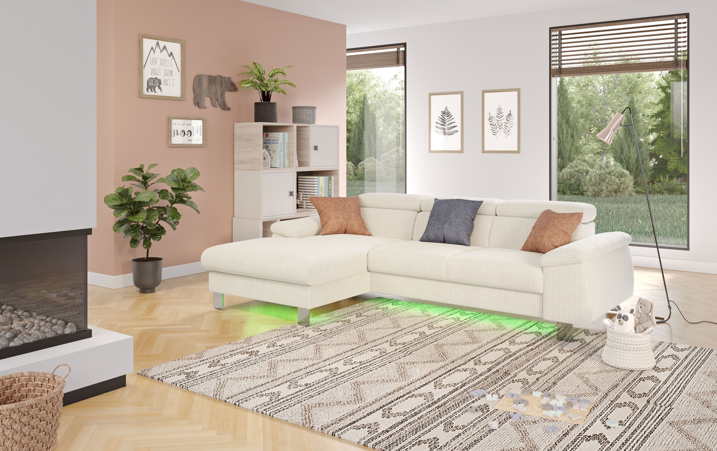 COTTA Ecksofa Komaris, Ecksofa, wahlweise mit RGB-LED-Beleuchtung und Bettfunktion/Bettkasten