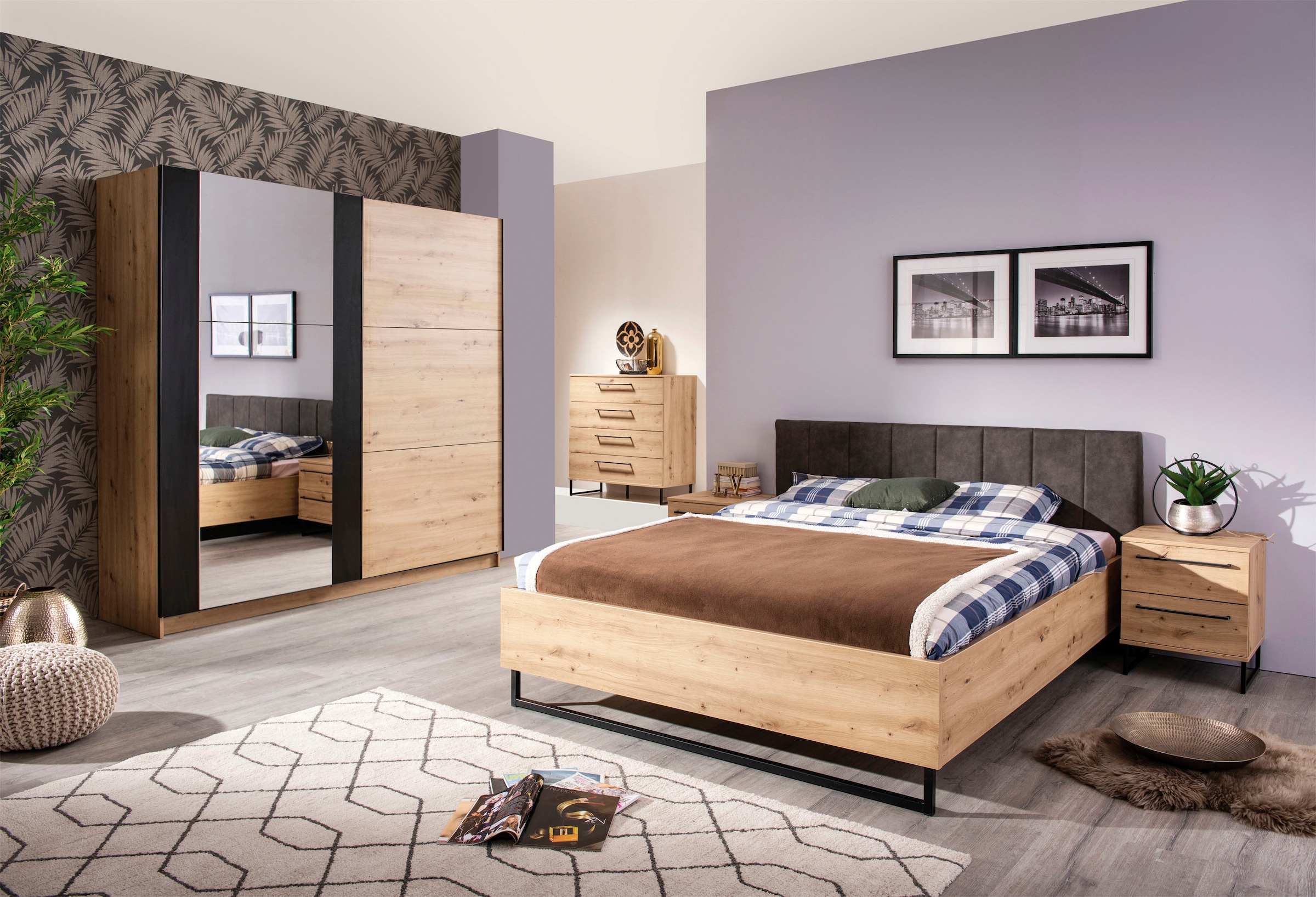 INOSIGN Nachtkommode »Sardinia, Nachtschrank, Maße (B/T/H): 45,5/35/54 cm«, (FSC-zertifizierter Holzwerkstoff), mit 2 Schubladen, Metallgriffe und Metallfüße in Kufenform