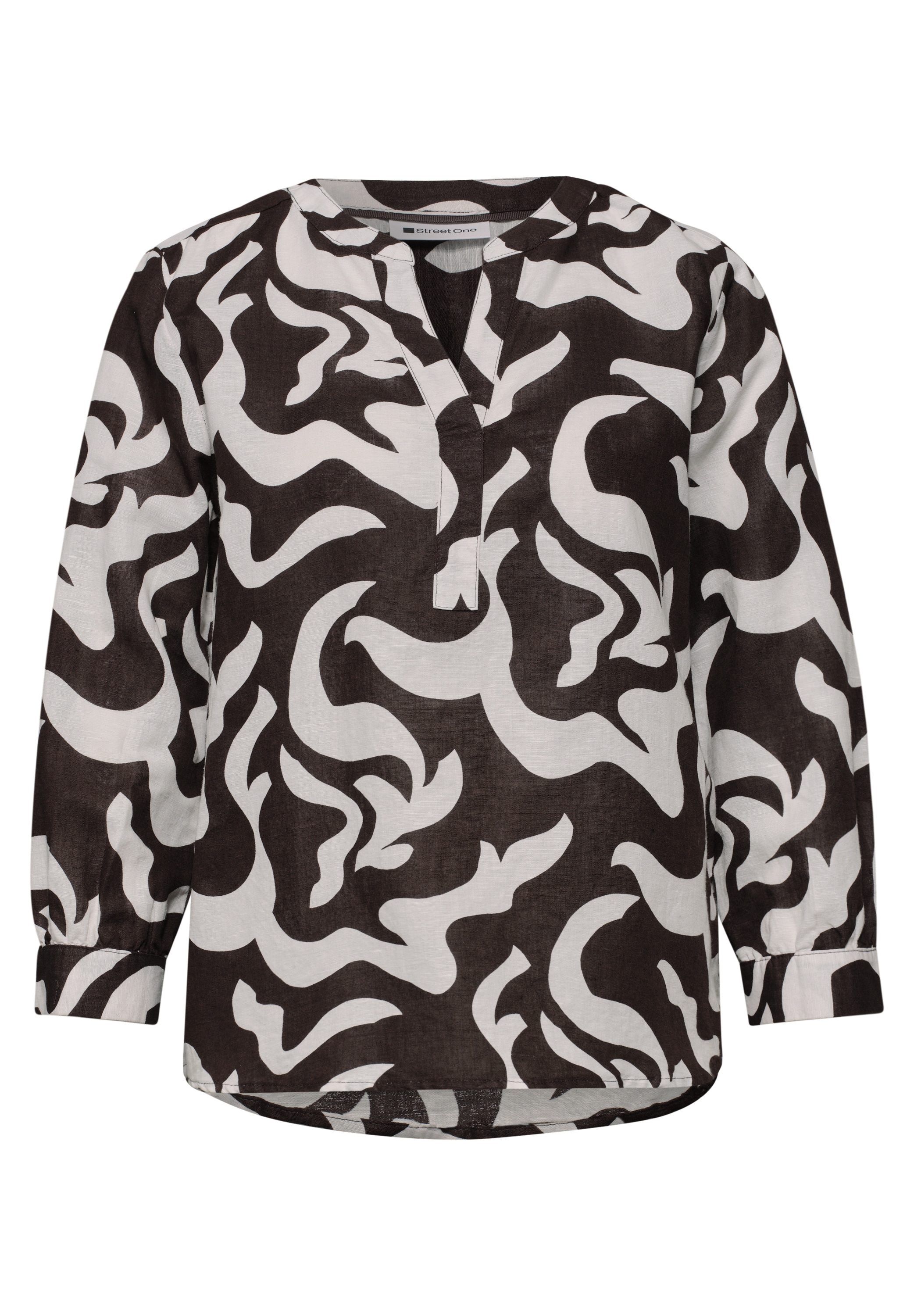 STREET ONE Druckbluse Sommerbluse mit Split Neck aus Leinenmix
