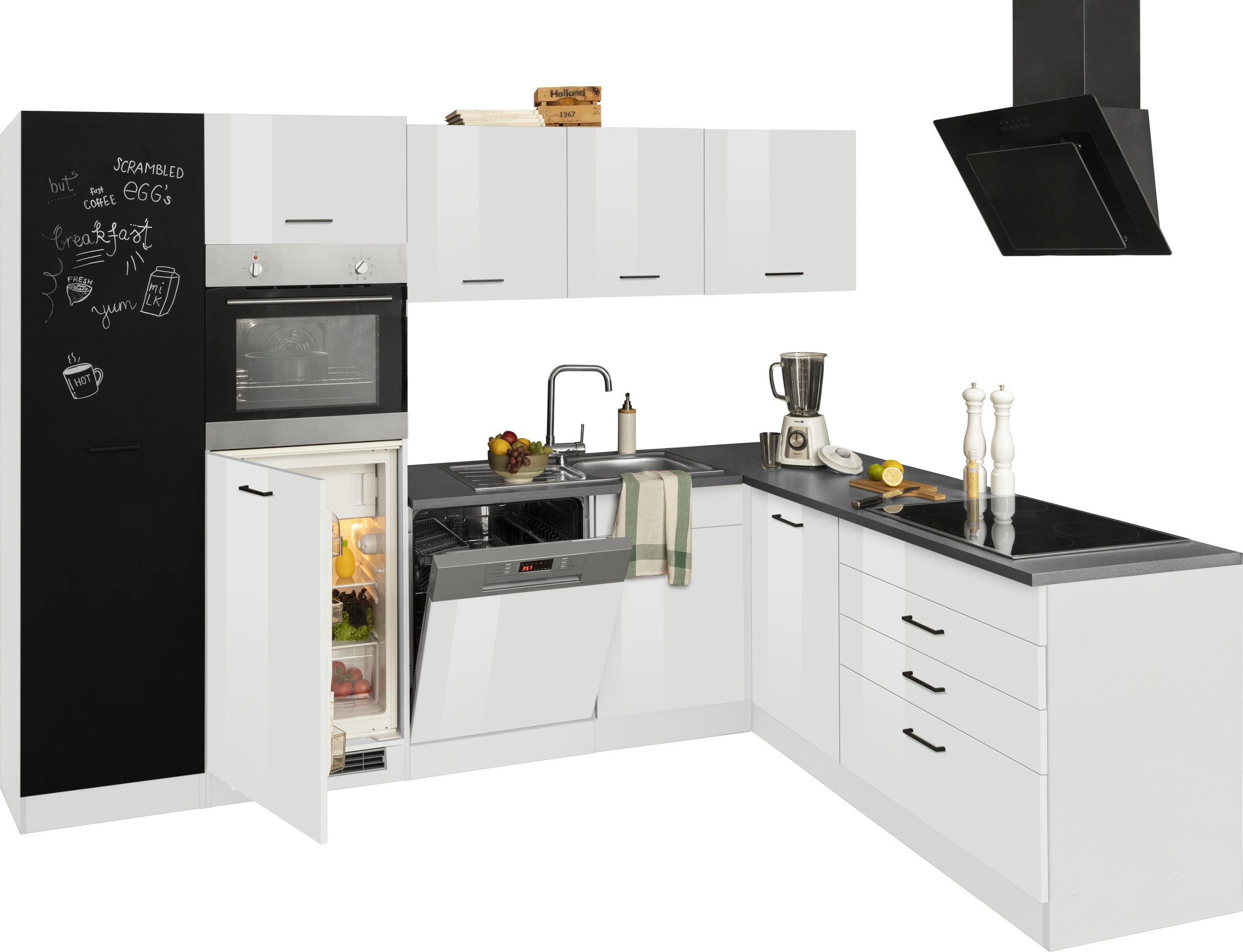 KOCHSTATION Küchenzeile »KS-Trier«, mit E-Geräten, Stellbreite 280/190 cm