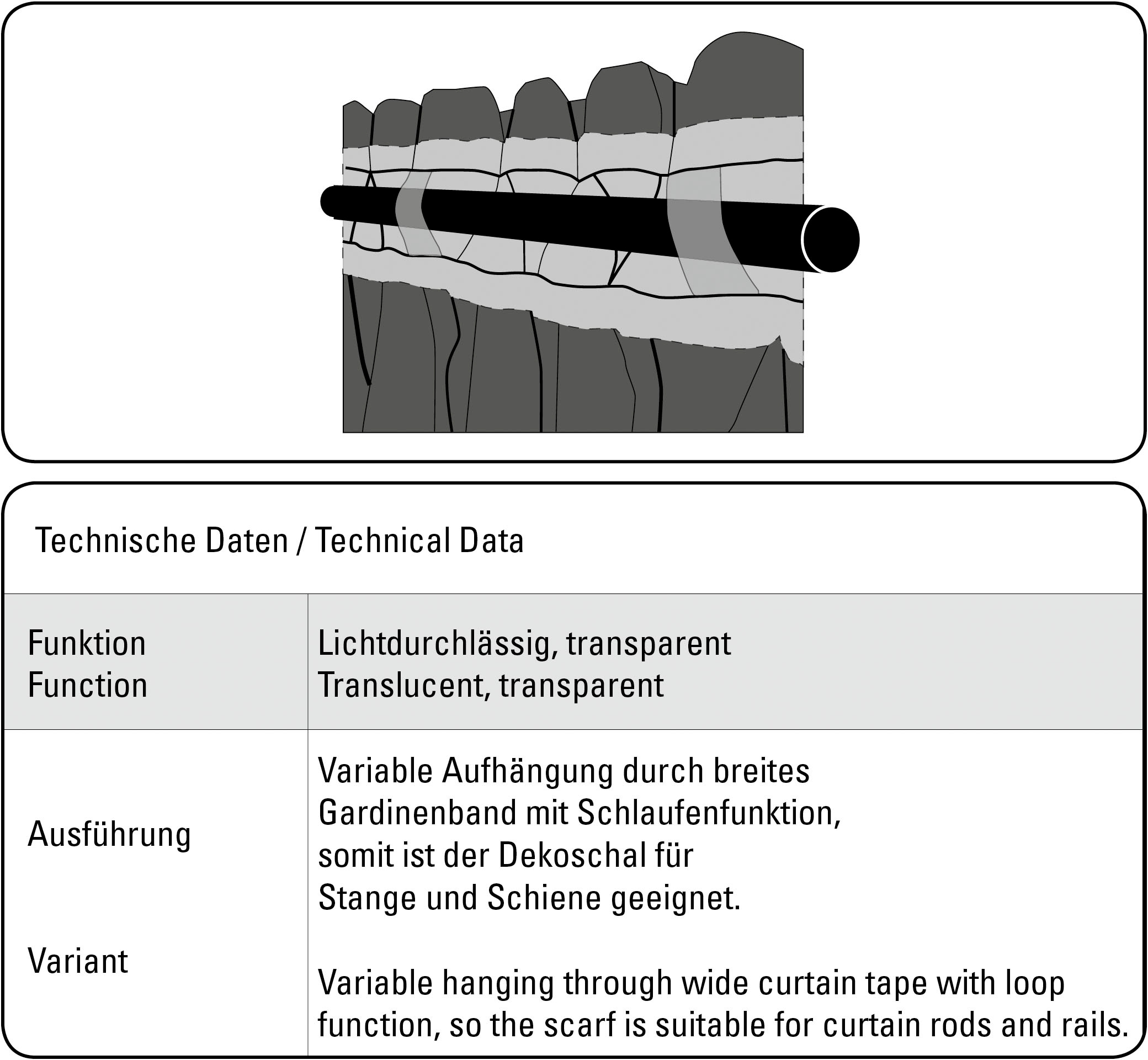 GARDINIA Gardine »Schal mit Gardinenband Dolly Voile mit Druck«, (1 St.), Stoff Dolly-Voile mit Druck