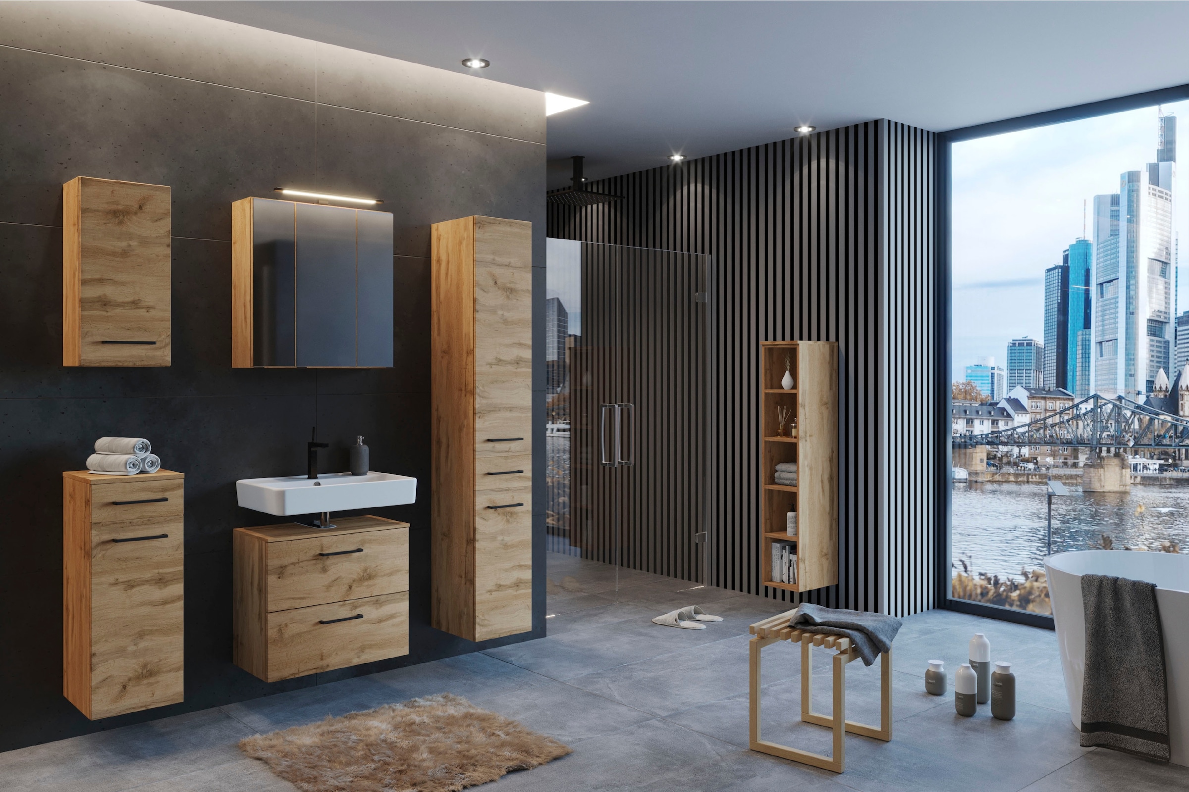 welltime Badmöbel-Set »Chicago«, (3 St., Spiegelschrank, Unterbeckenschrank, Seitenschrank)