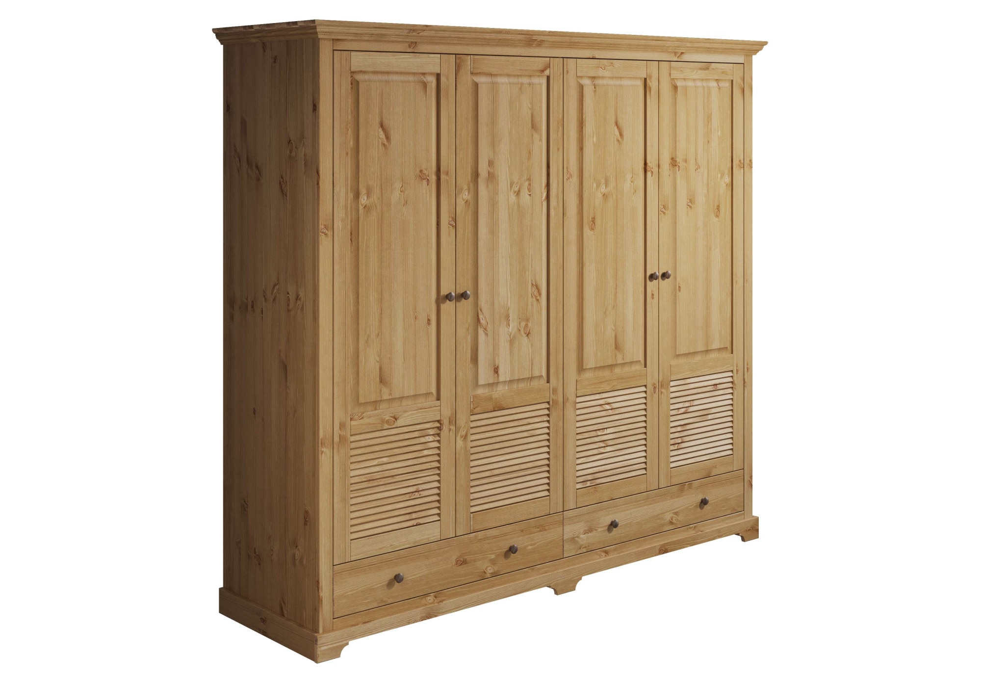 Home affaire Kleiderschrank »Rauna, aus massiver Kiefer, 4-türig, mit Lamellen und Kassetten«, (B/H/T ca. 203/183/61), FSC® zertifiziertes Massivholz (Kiefer), robuste Qualität