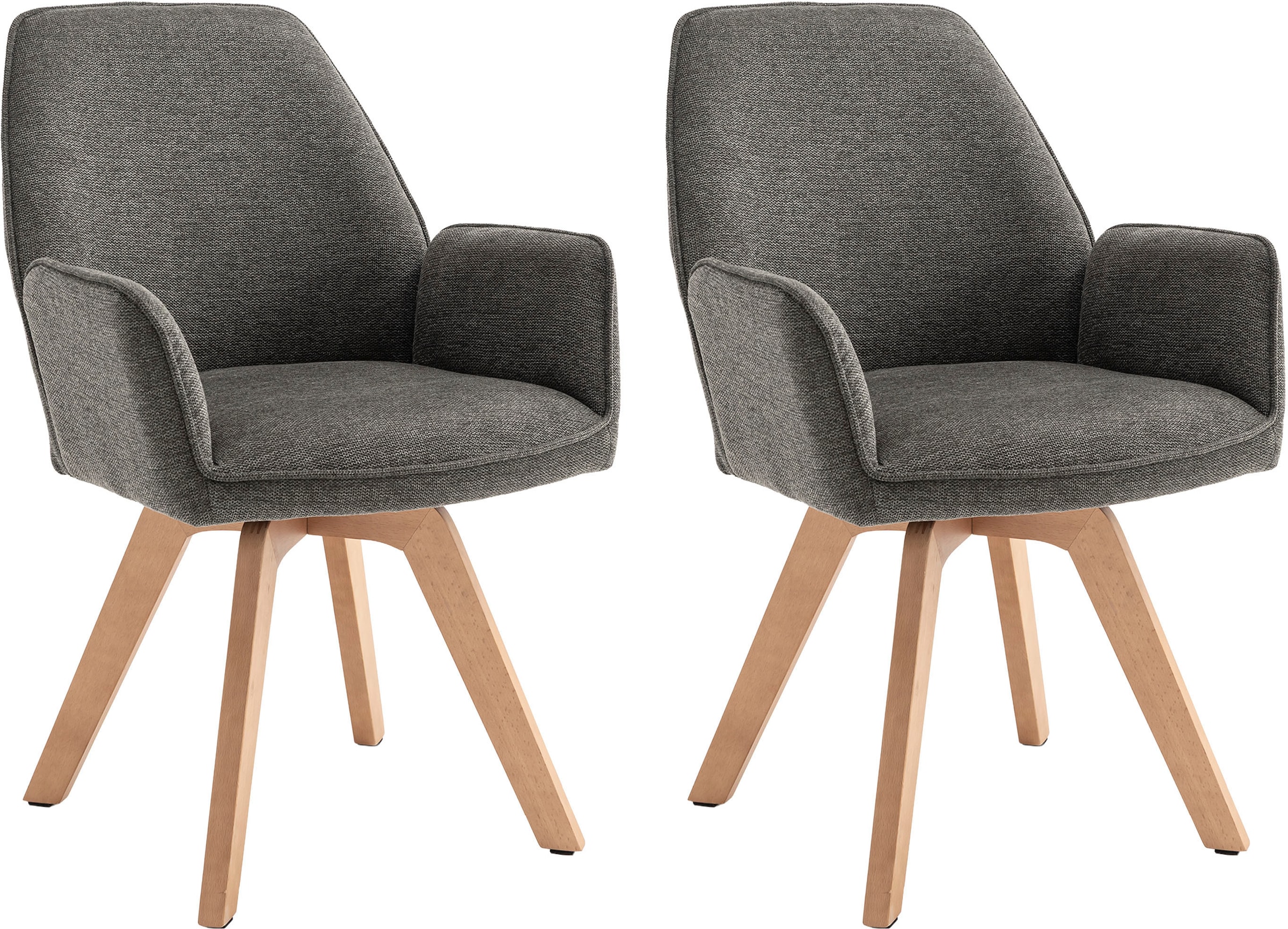 BYLIVING Esszimmerstuhl »Tony« (Set) 2 Stk.mit Massivholzgestell eichefarbig, 360 Grad drehbar, hoher Sitzkomfort Anthrazit + Natur Der...