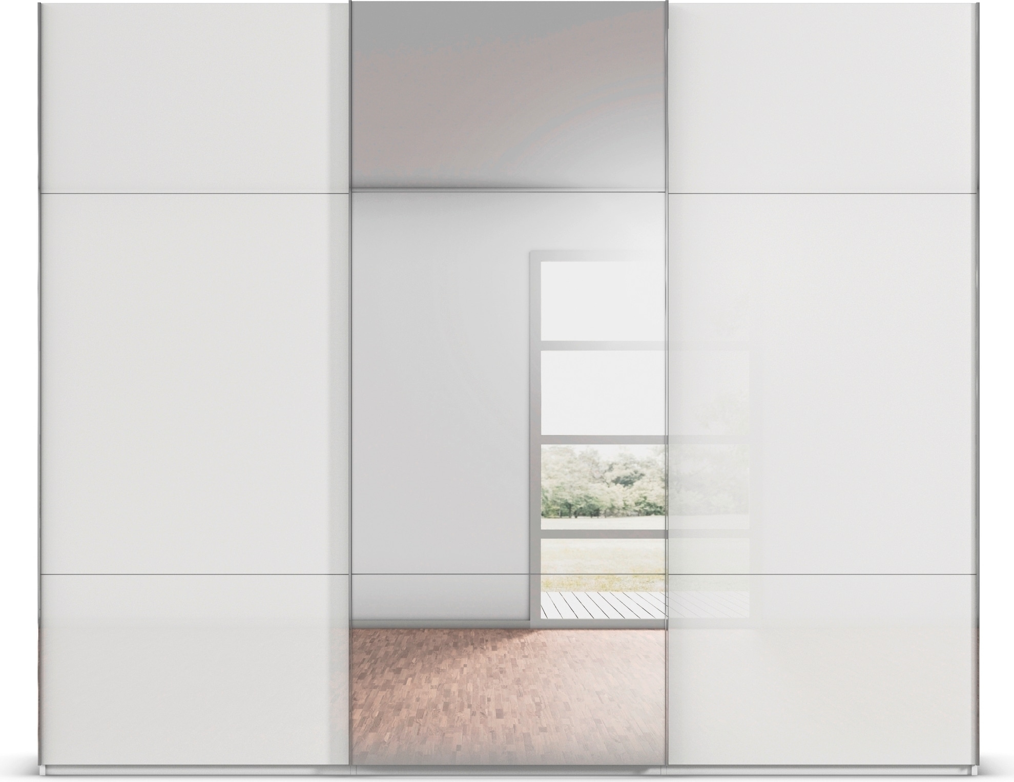 rauch Schwebetürenschrank »Kleiderschrank Schrank Garderobe Schlafzimmerschrank CONTIDO«, (in 3 verschiedenen Ausstattungen BASIC/CLASSIC/PREMIUM), aus hochwertigem Material in 6 Breiten 2 Griff-Farben MADE IN GERMANY