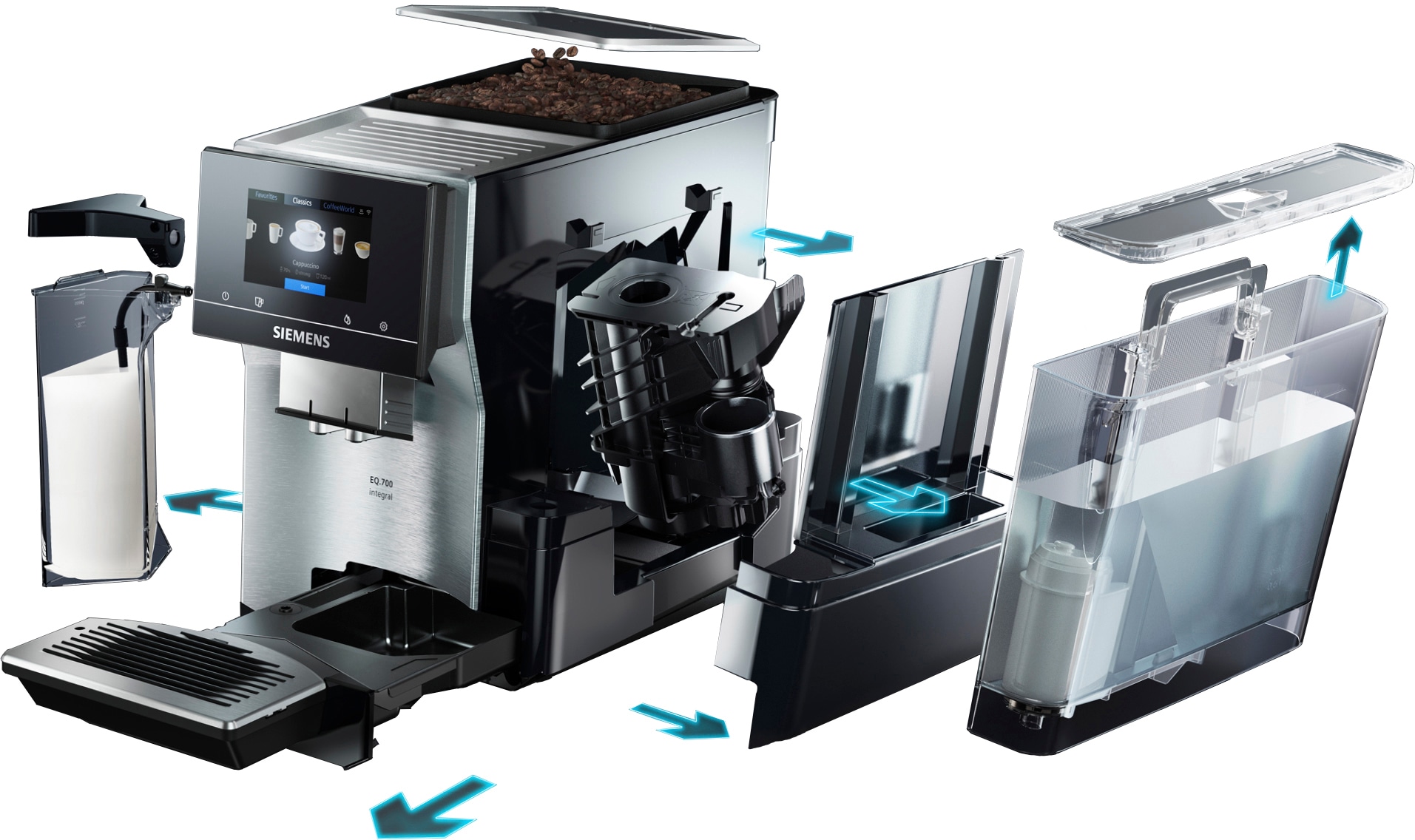 SIEMENS Kaffeevollautomat Full-Touch-Display, bestellen - zu individuelle Kaffee-Favoriten »EQ.700 bis integral TQ707D03«, 30