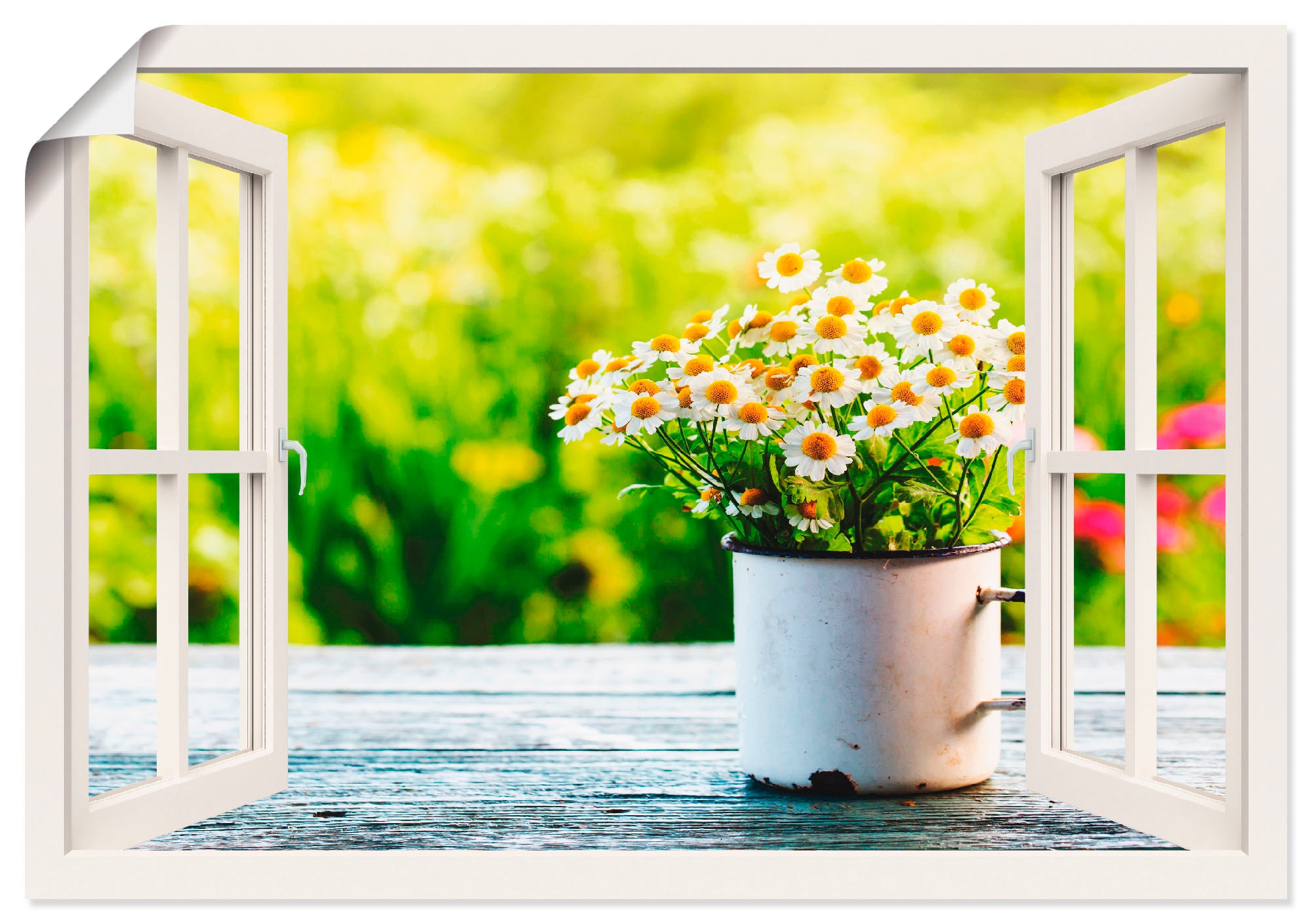 Gänseblümchen«, bestellen St.), oder Wandbild mit Artland online Poster Wandaufkleber (1 Größen »Fensterblick versch. Garten Alubild, Leinwandbild, in Blumen, als