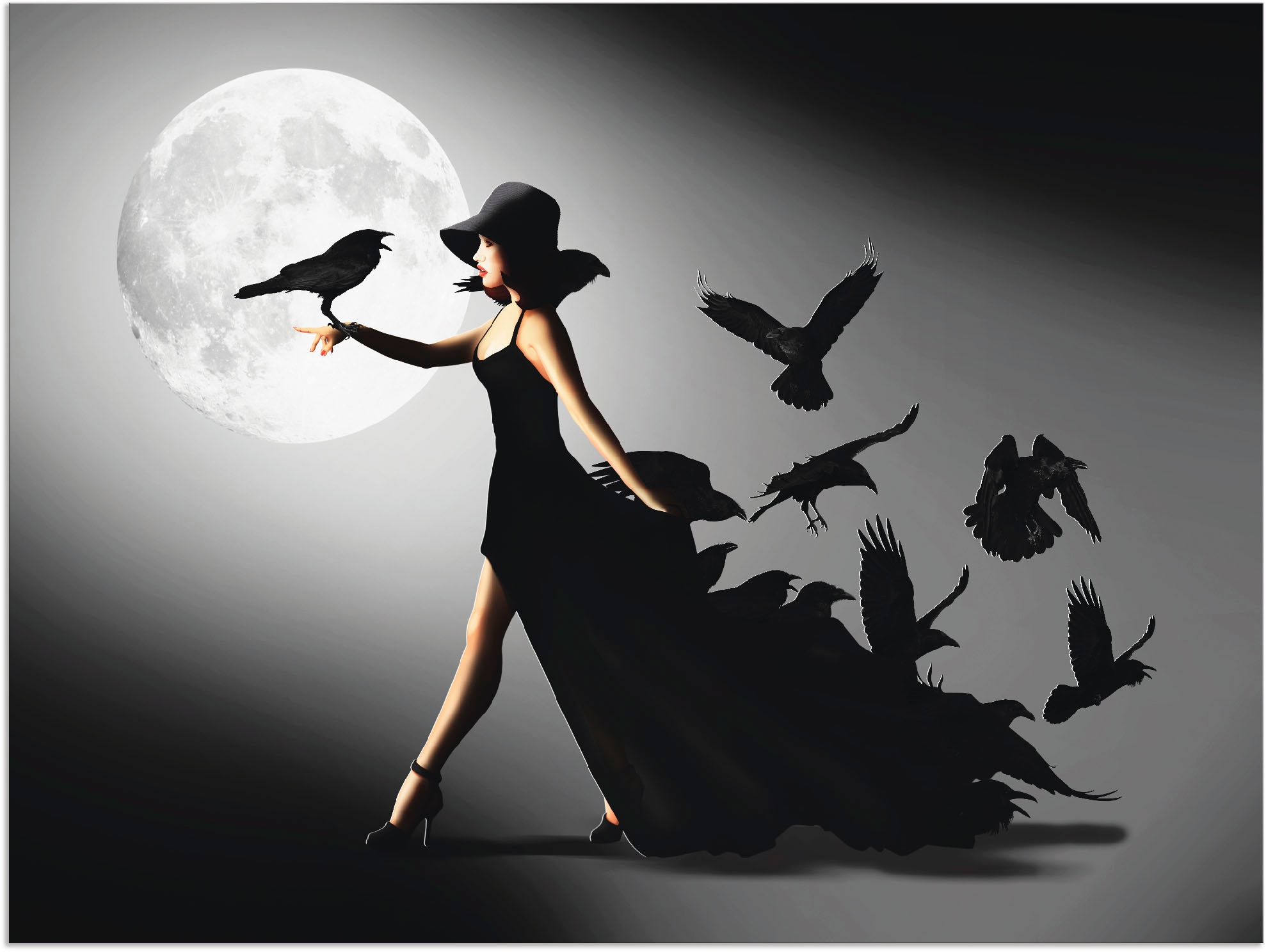 Artland Wandbild »Die Frau mit den Raben« Animal Fantasy 1 Stk. tlg. als Al günstig online kaufen