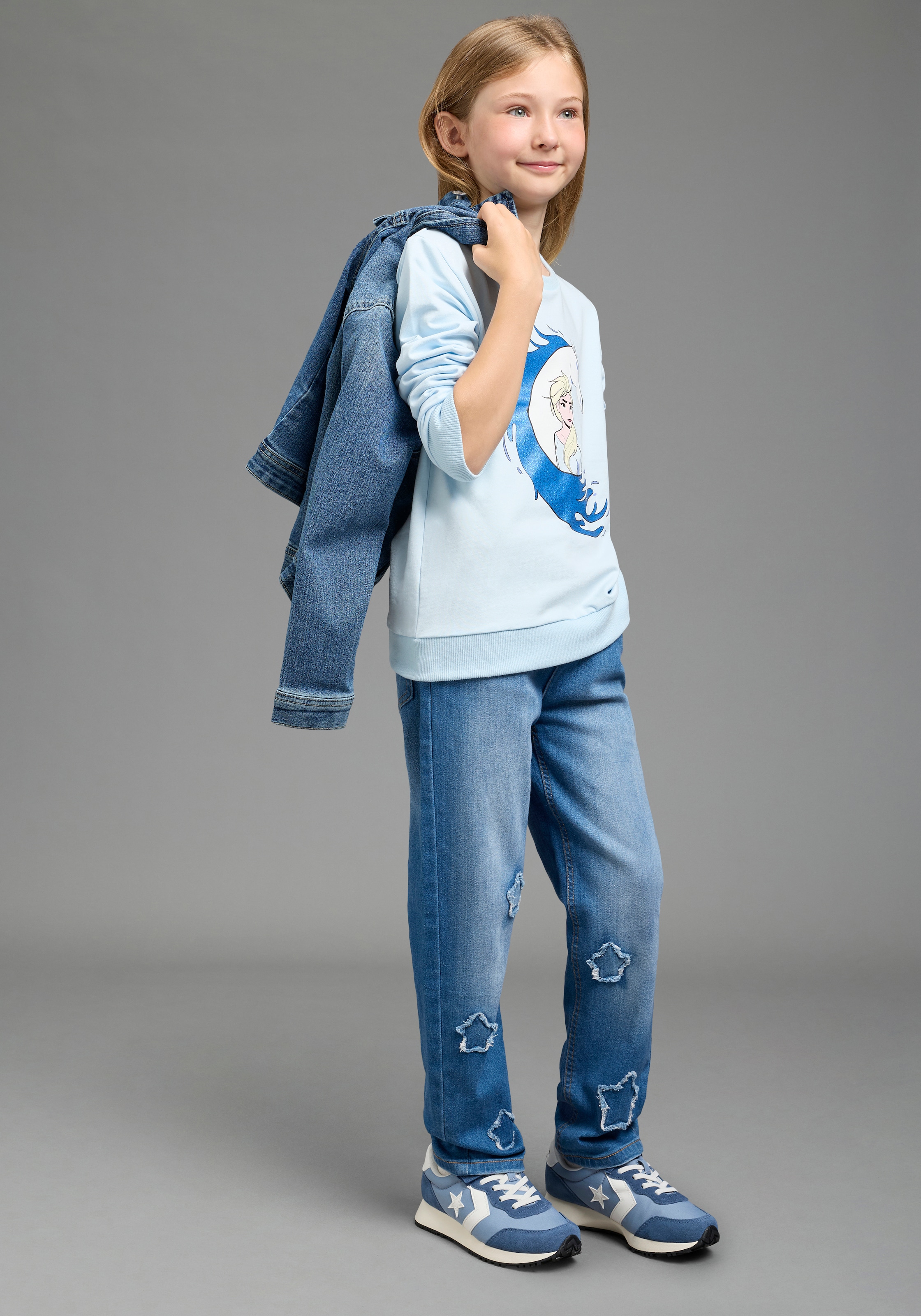 KIDSWORLD Sweatshirt »FROZEN Glitzerdruck Sweatshirt, Disney«, mit Rundhalsausschnitt, Langarm, hüftlange Basic-Passform
