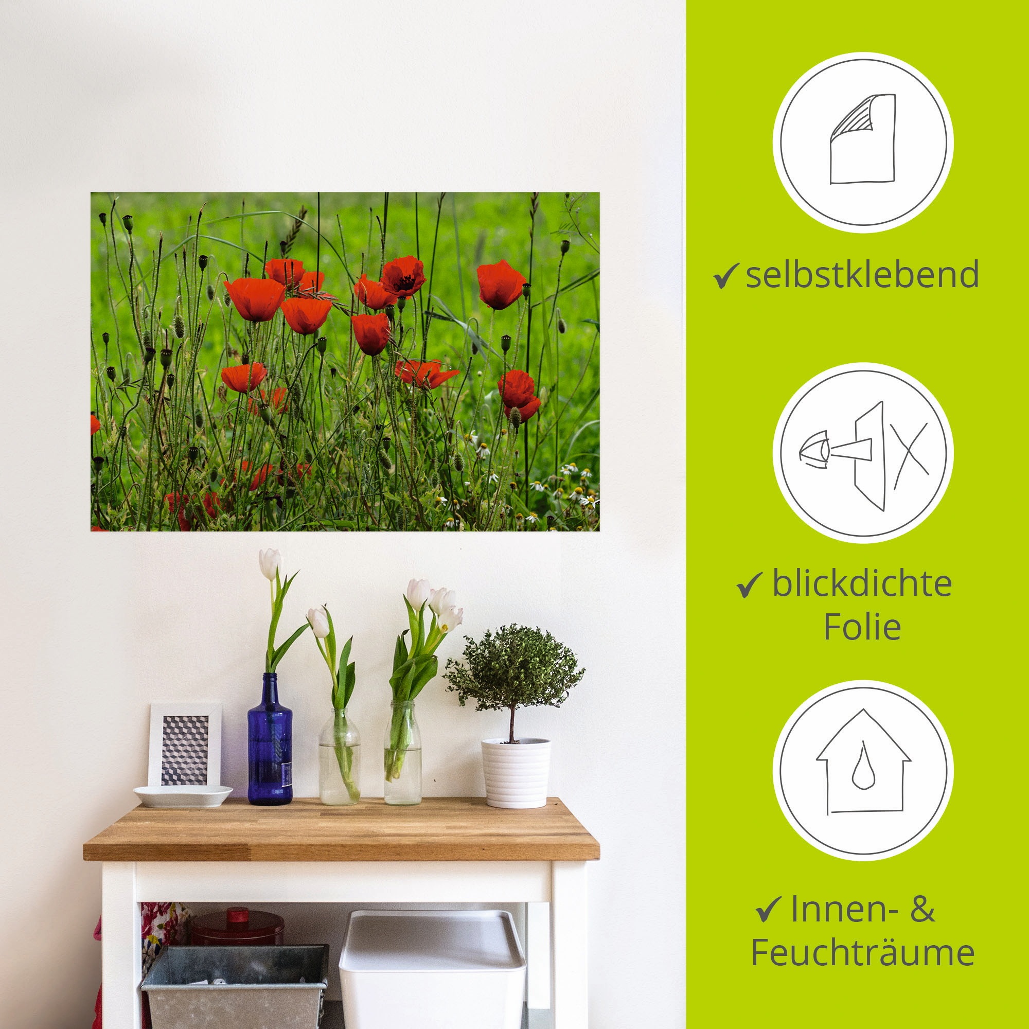 Artland Wandfolie »Mohnblumen am Wegesrand«, Blumen, (1 St.), selbstklebend