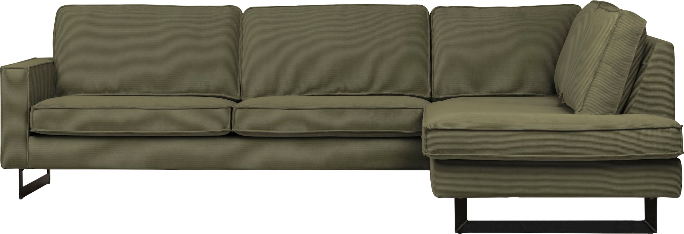Places of Style Ecksofa »Pinto, 290 cm, Cord, Chenille, Lederoptik, Ottomane links / rechts«, mit Keder, schwarze Metallfüße, Wellenunterfederung