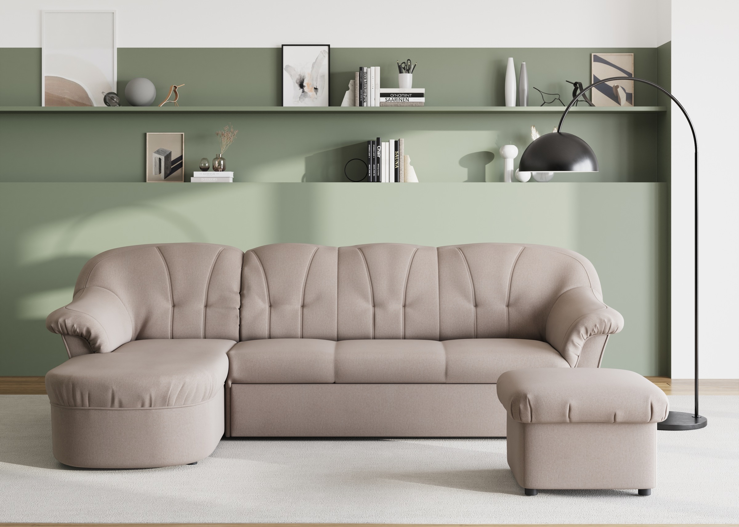 DOMO collection Ecksofa »Pegnitz, elegante Rückensteppung, kompakte Stellmaße 238/141cm, L-Form«, wahlweise mit Bettfunktion