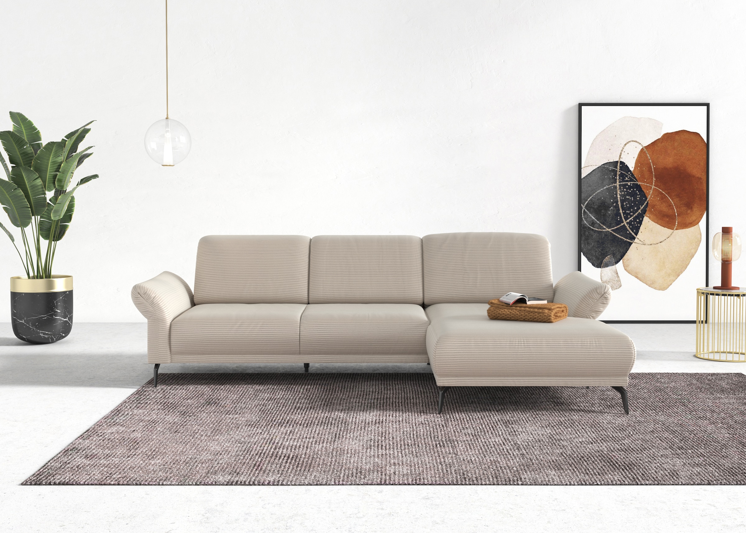 INOSIGN Ecksofa »Coco L-Form«, Sitztiefen-, Arm- und Kopfteilverstellung, Cord-Bezug, Fußhöhe 15 cm