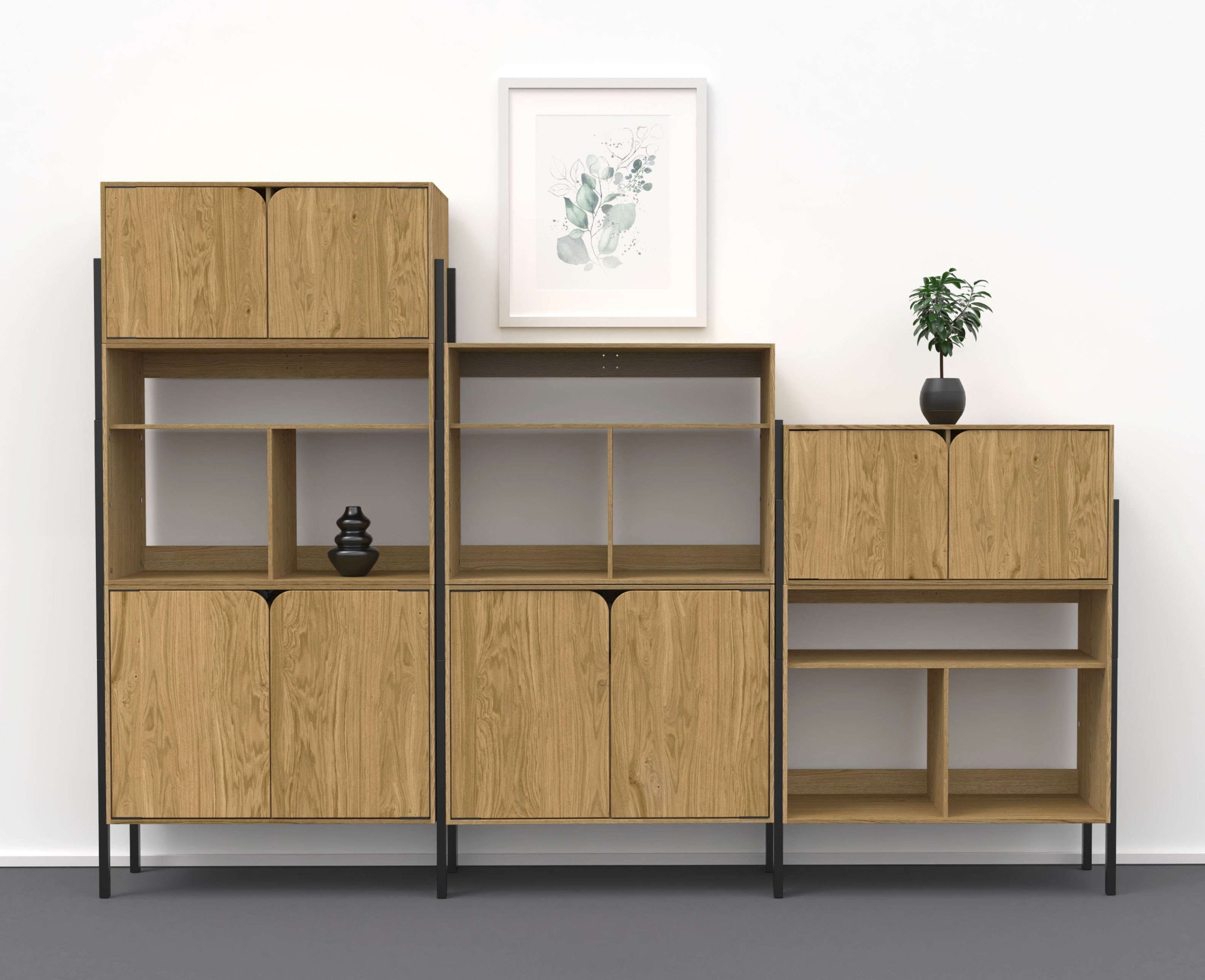 andas Sideboard »Finton«, Kommode mit 3 offenen Fächern, Korpuss aus massiver Eiche
