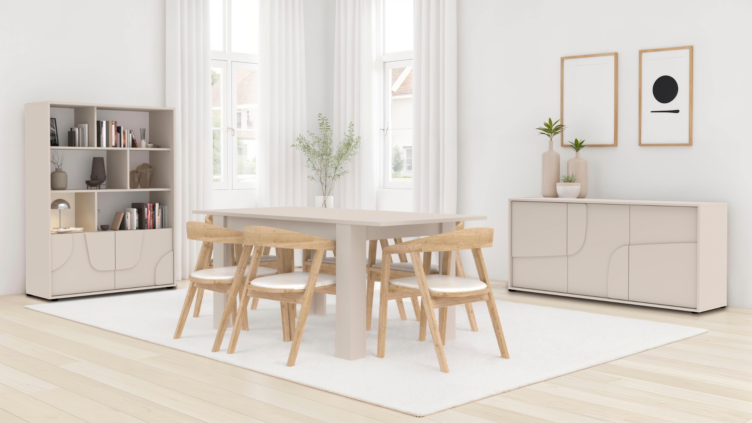 INOSIGN Highboard »Stone, H 155/141, B 105 cm, 2 Türen, 6 offene Fächer, Regal-Schrank« 3D-Design, Push-to-open, Stauraum dekorativ & praktisch, Füße wählbar