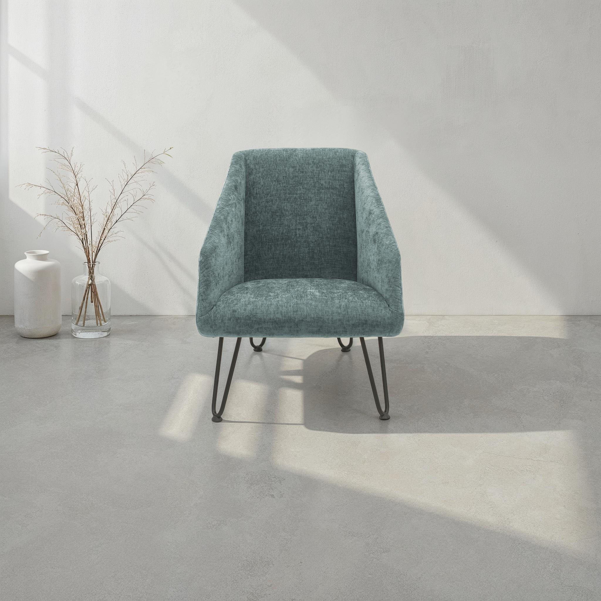 DOMO collection Sessel »Delft Loungesessel, Hairpin Legs, Retro, Metallbein günstig online kaufen
