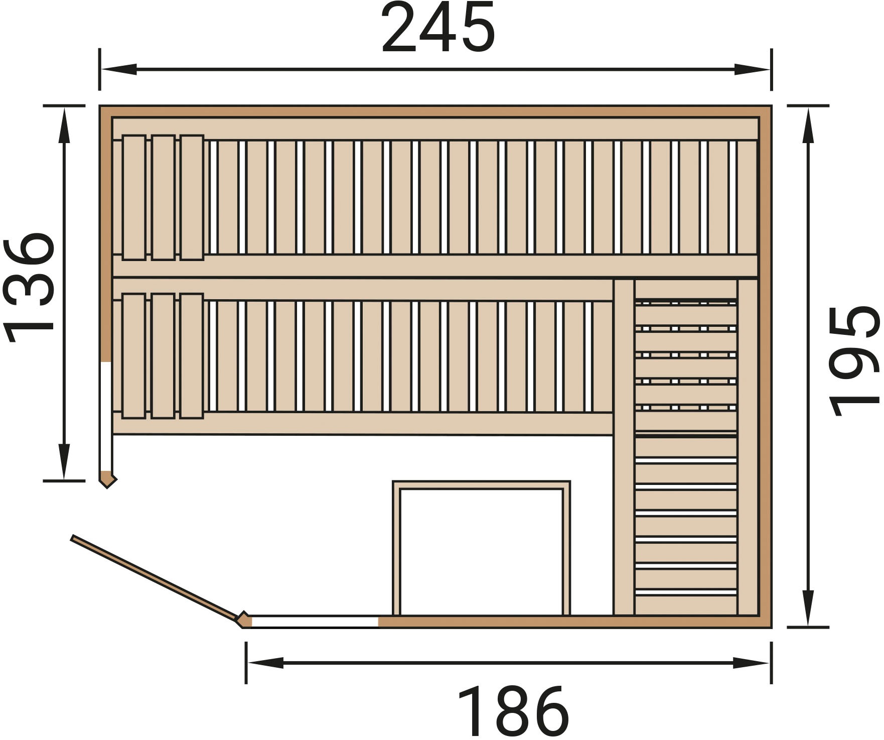 weka Sauna »Design-Sauna KEMI Eck 2«, Blockbohlen, vorgef. Elemente, Fensterelement, mod. Ganzglastür