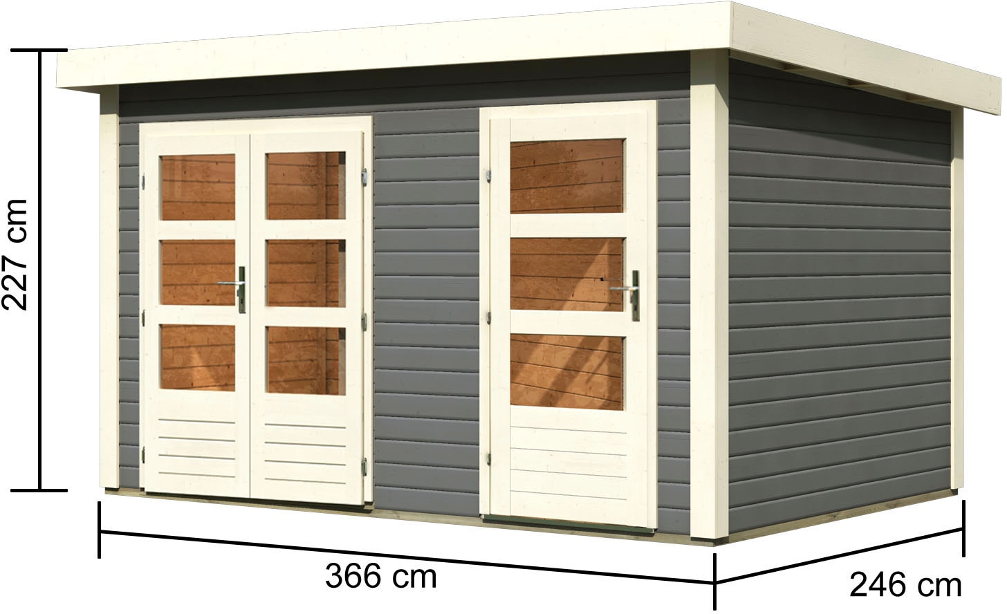Karibu Gartenhaus »Schlönsee 1«, terragrau, 38 mm Wandstärke
