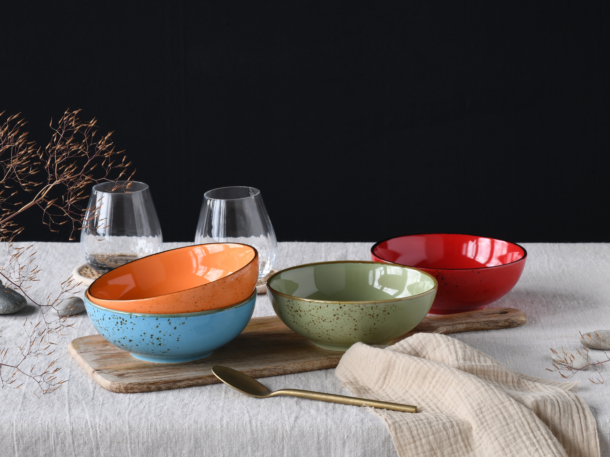 CreaTable Schale »Nature Collection, Smoothie Bowl 4-tlg«, 4 tlg., aus Steinzeug, Handwerklicher Look, Vintage
