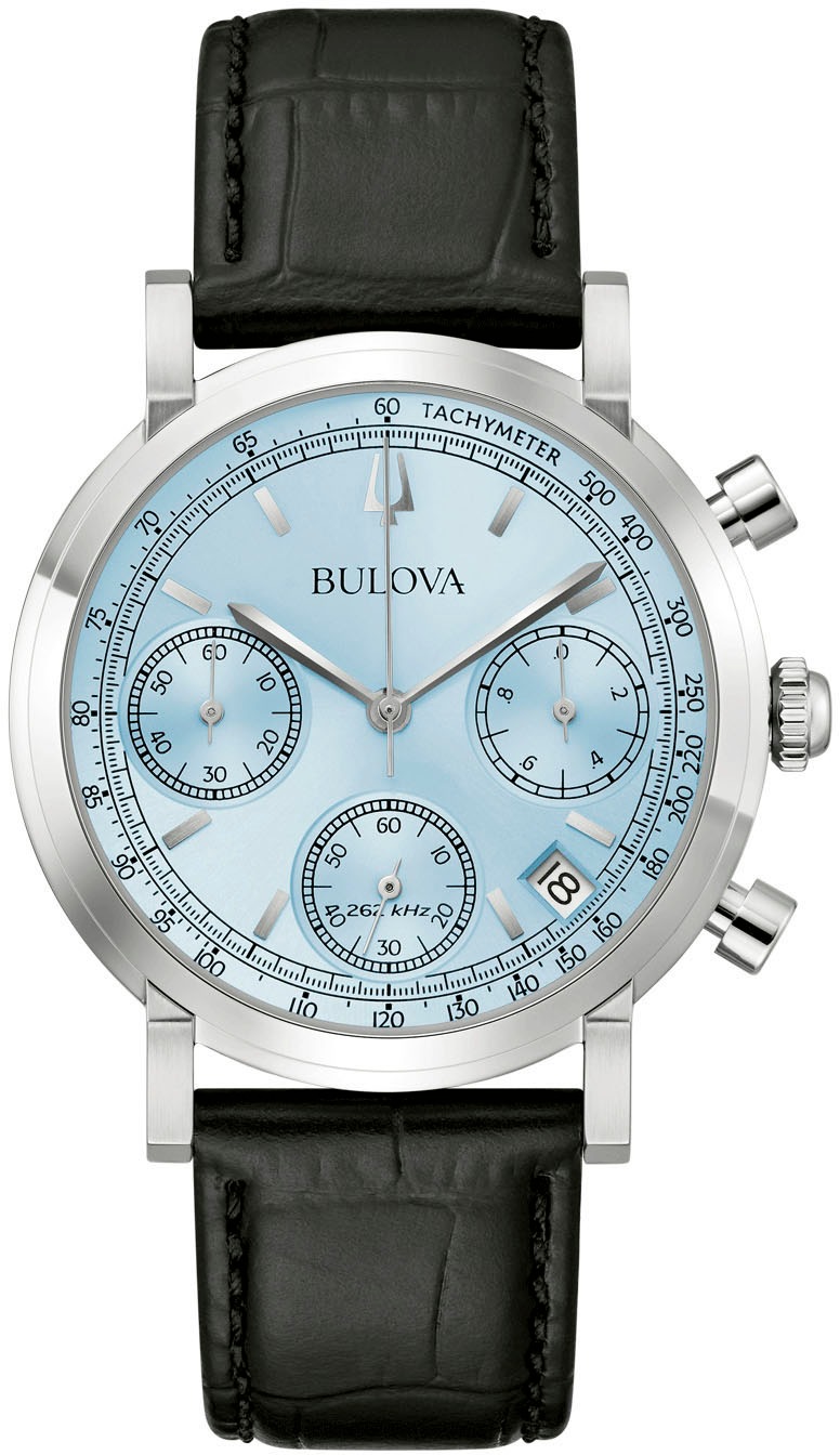 Bulova Chronograph Quarzuhr, Armbanduhr, Herrenuhr, Lederarmband, Analog, Tag