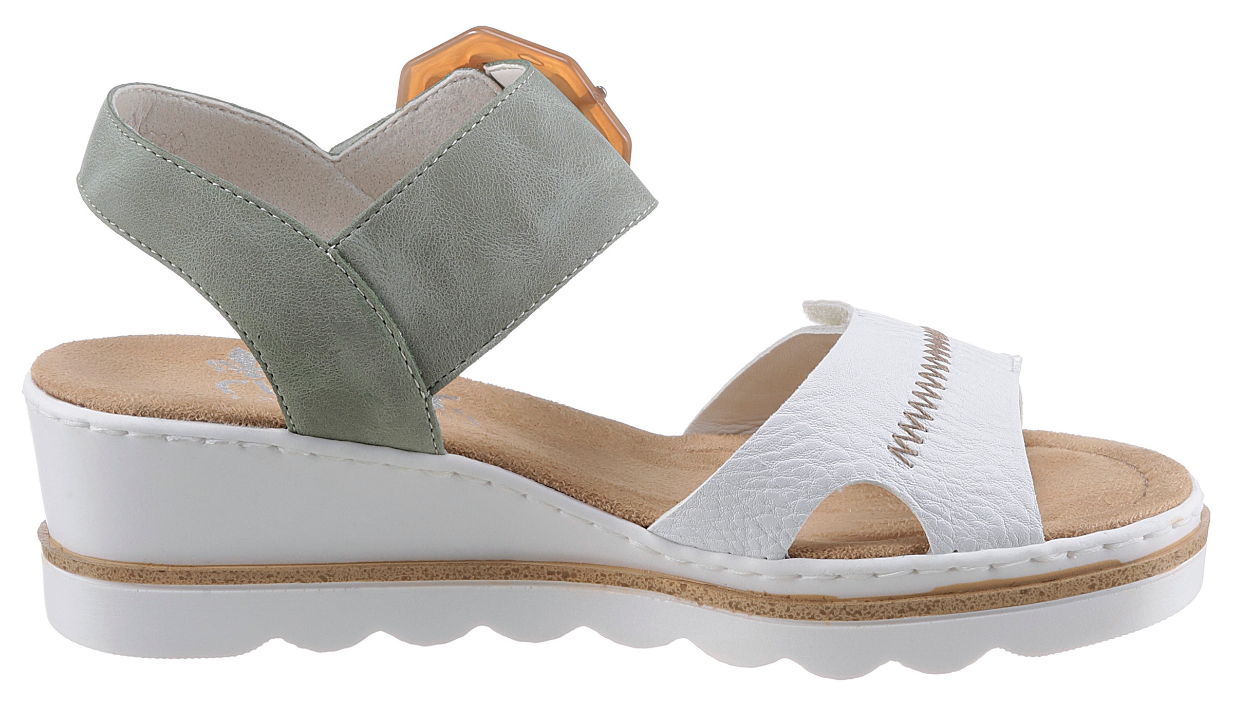Rieker Sandalette, Sommerschuh, Sandale, Keilabsatz, mit auffälliger Schmuckspange