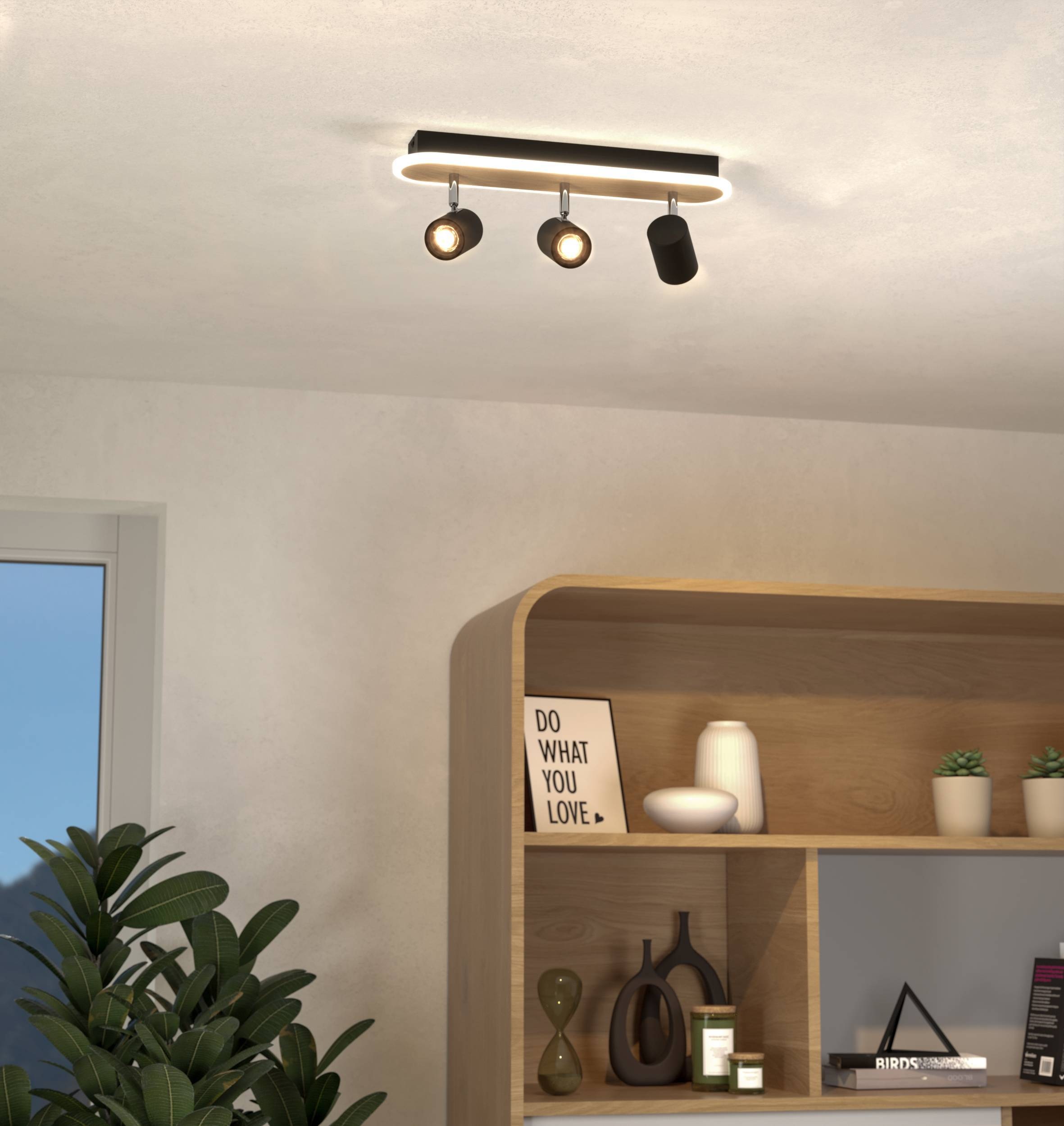 EGLO Deckenleuchte »Rimbocchi Deckenlampe, Metall und Holz-Optik, Spotbalke günstig online kaufen