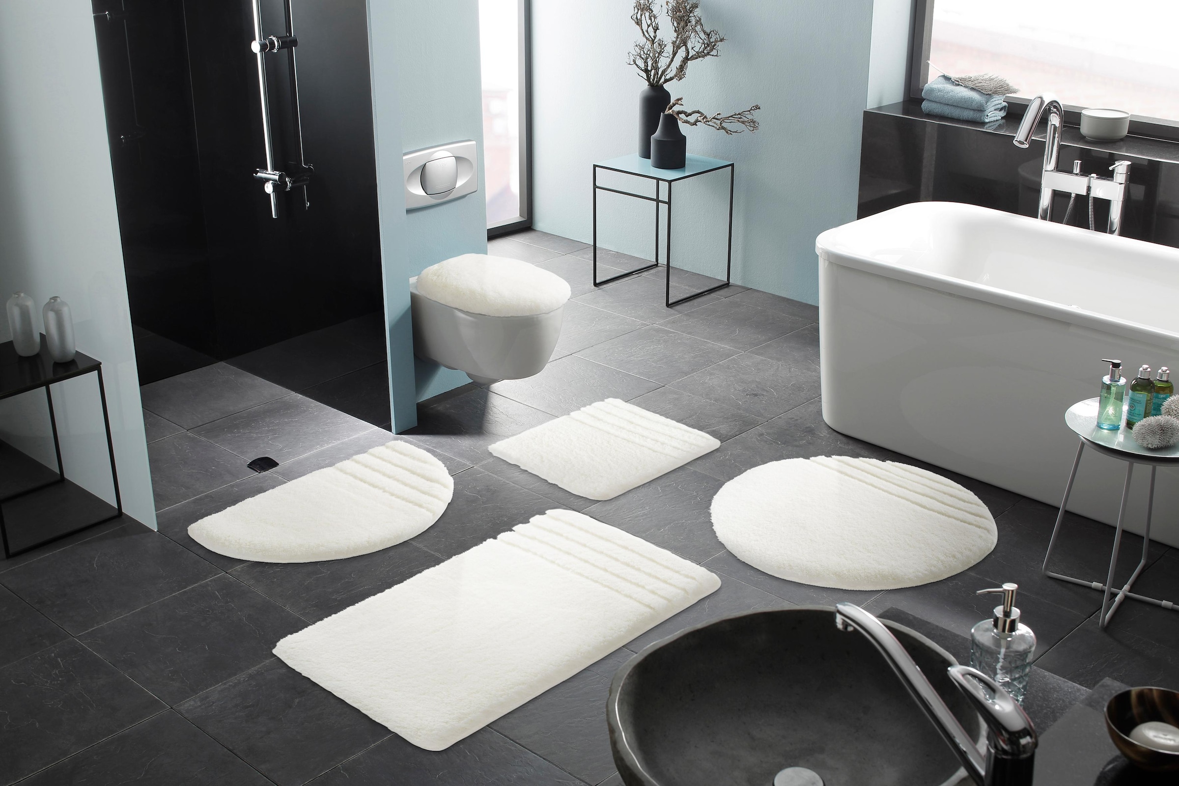 Möve Badematte »Loft, Badvorleger, Badezimmer Teppich«, rutschhemmend beschichtet, fußbodenheizungsgeeignet-strapazierfähig-schnell trocknend, Badteppich, Badematten auch als 2 teiliges Set & rund