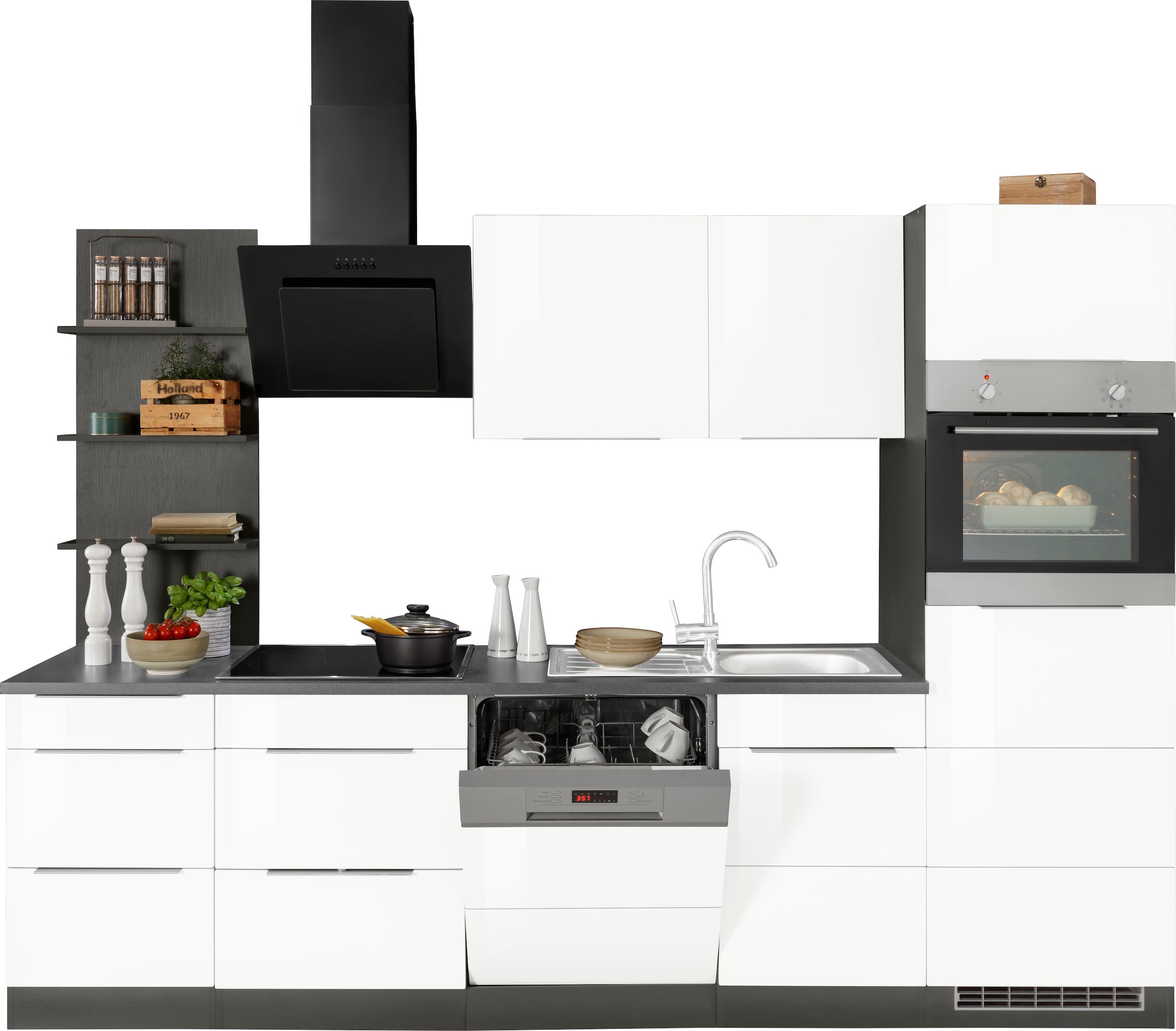 KOCHSTATION Küchenzeile »KS-Brindisi Breite 280 cm«, wahlweise mit E-Geräten und Induktion, mit MDF-Fronten und Regal