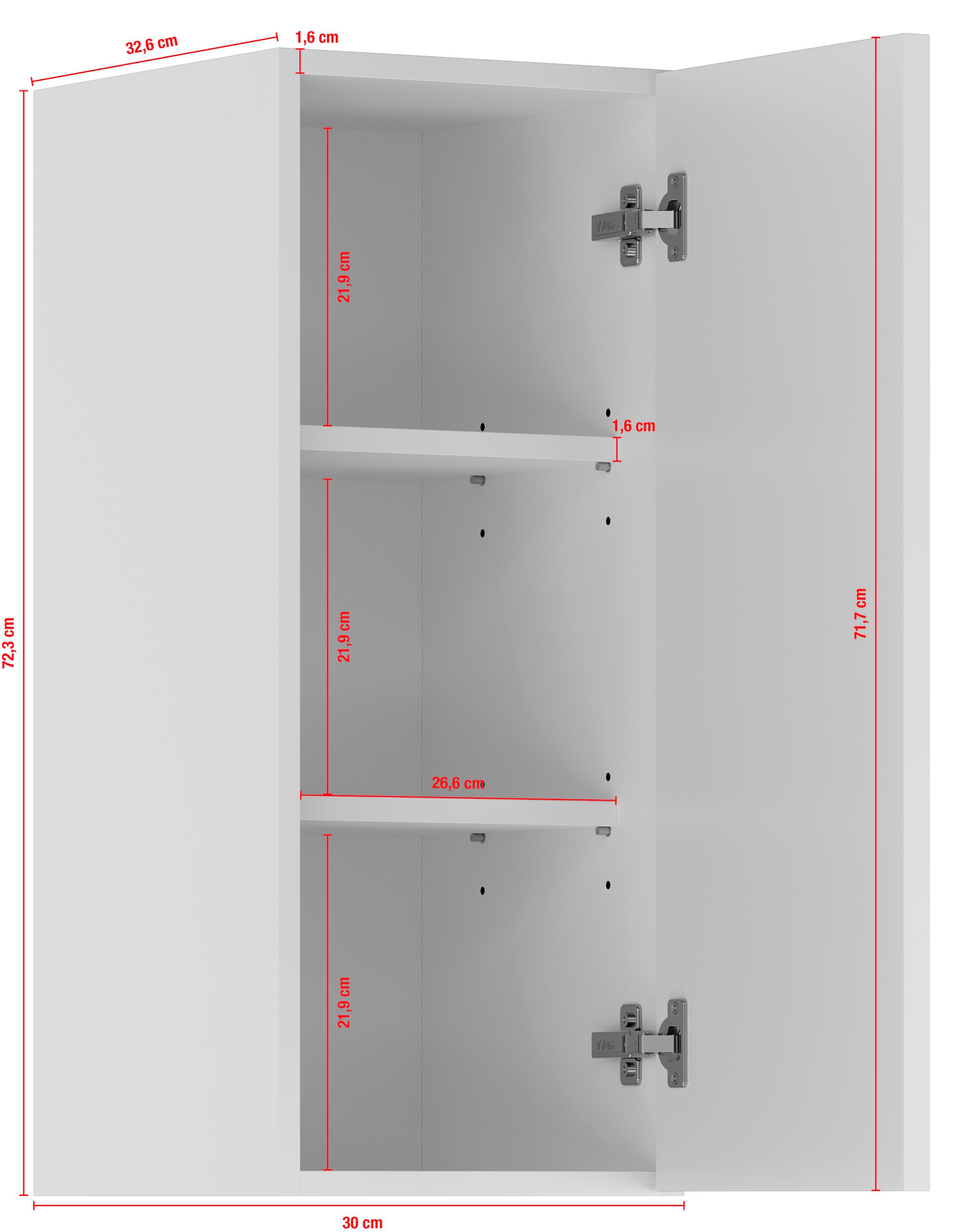 IMPULS KÜCHEN Hängeschrank »"Prag und Valencia", Breite/Höhe: 30/72,3 cm«, vormontiert, mit Soft-Close, mit Drehtür