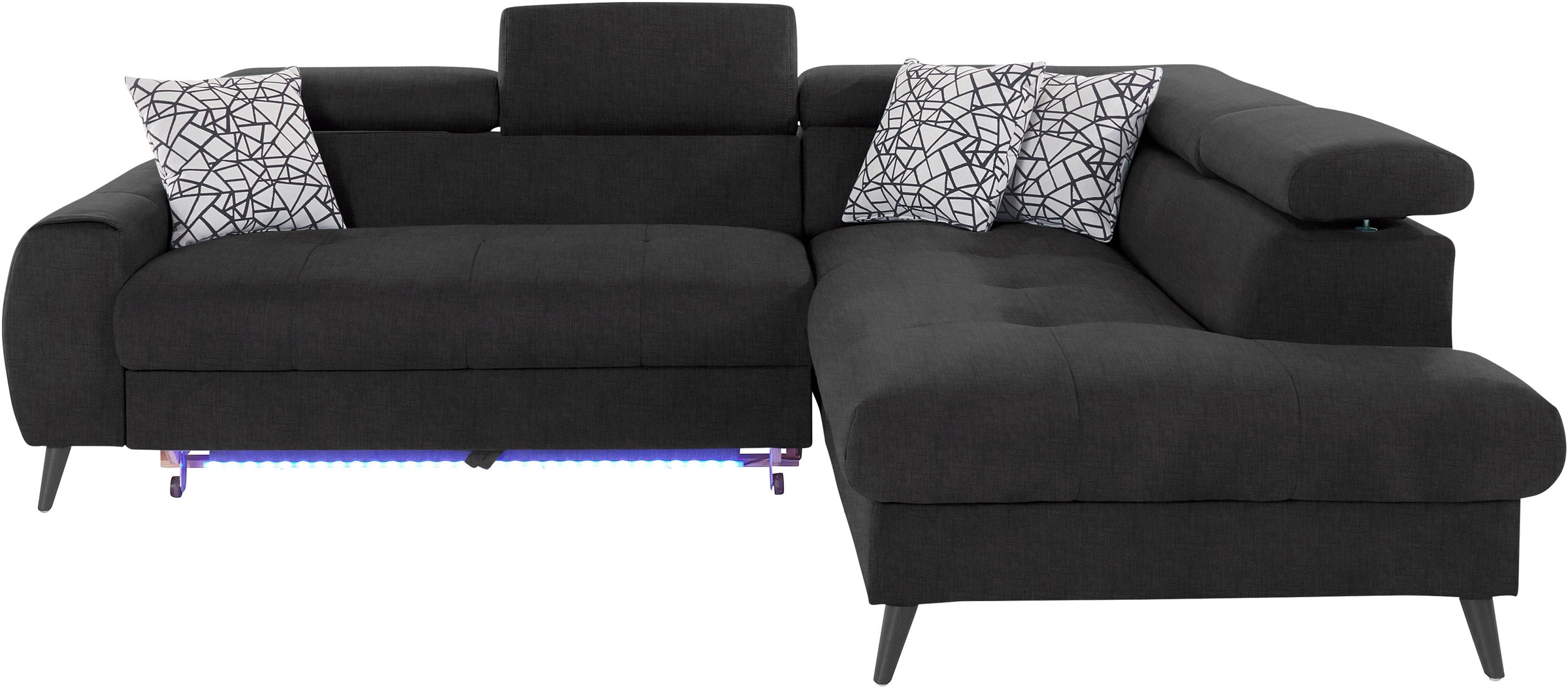 COTTA Ecksofa »Mia L-Form mit 3 Zierkissen«, wahlweise mit Bettfunktion, Bettkasten, Beleuchtung & Wireless-Charger