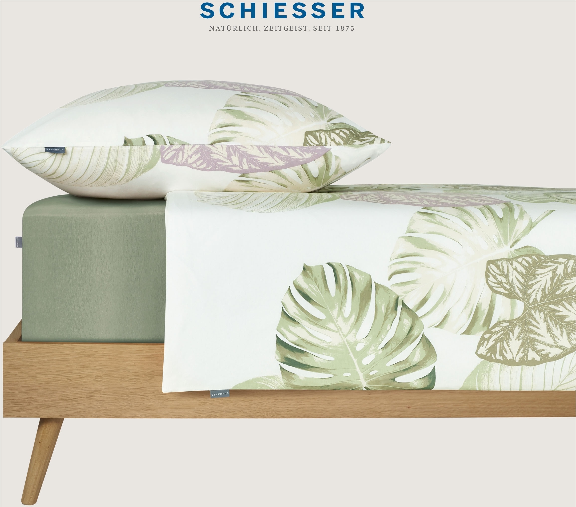 Schiesser Bettwäsche »Bretta aus weicher Baumwolle mit filigranem Palmwedel-Muster«, Made in Green