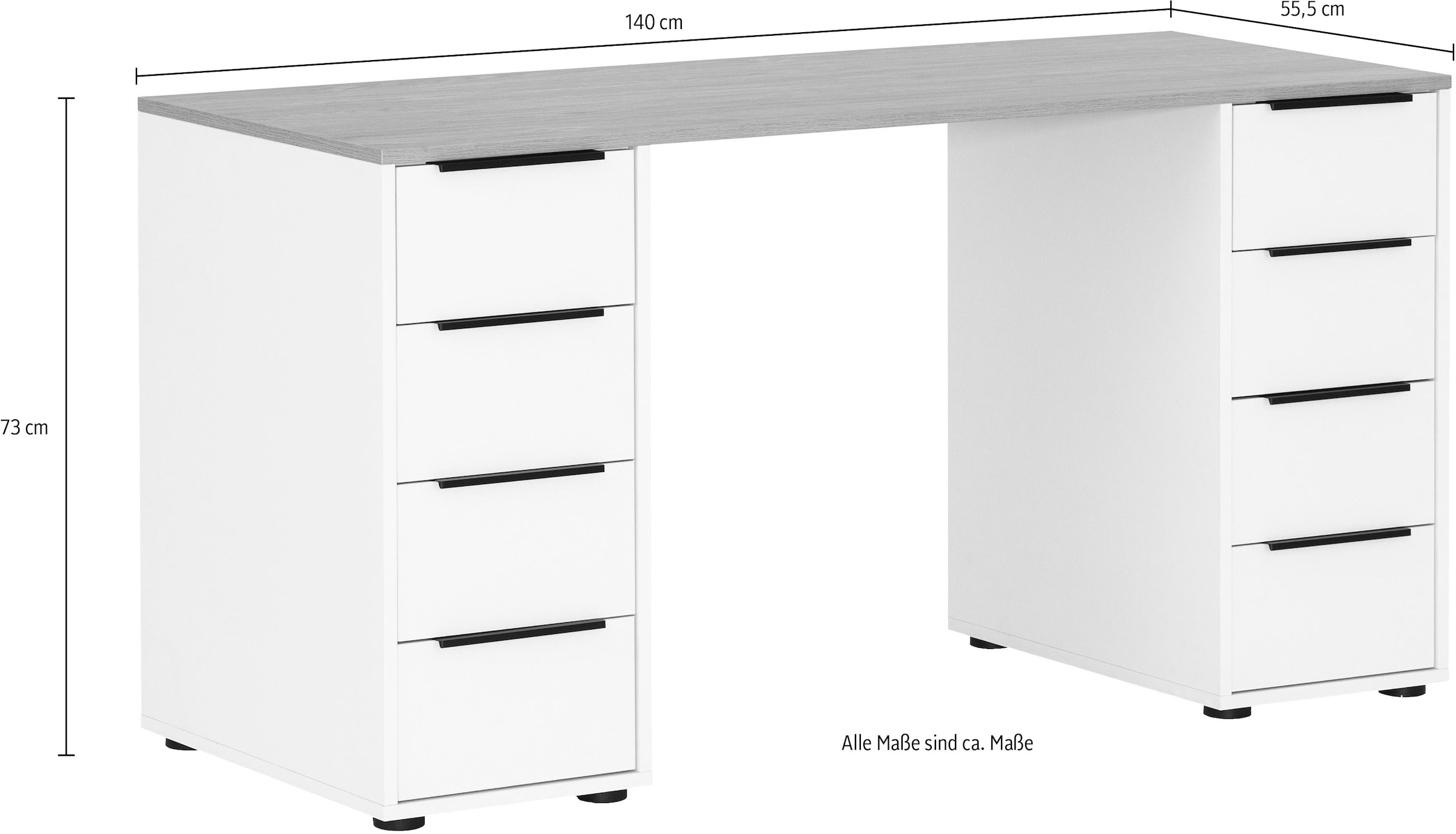 Schildmeyer Schreibtisch »Elma, Breite 140 cm«, Holzdekor mit fühlbarer Struktur, Metallbeschläge, Teilauszüge