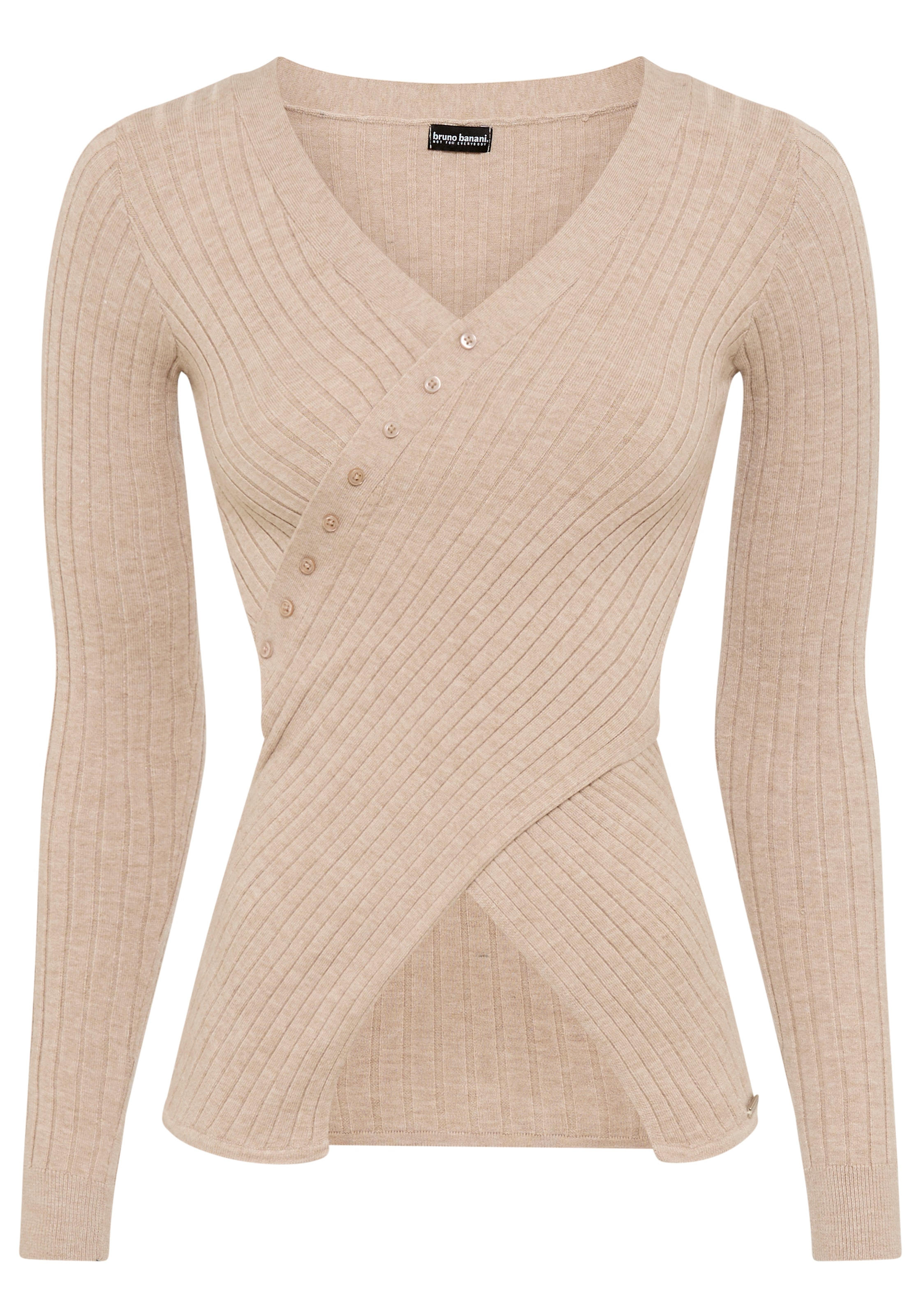 Bruno Banani V-Ausschnitt-Pullover, Wickeloptik und edles Knopfdetail - NEUE KOLLEKTION