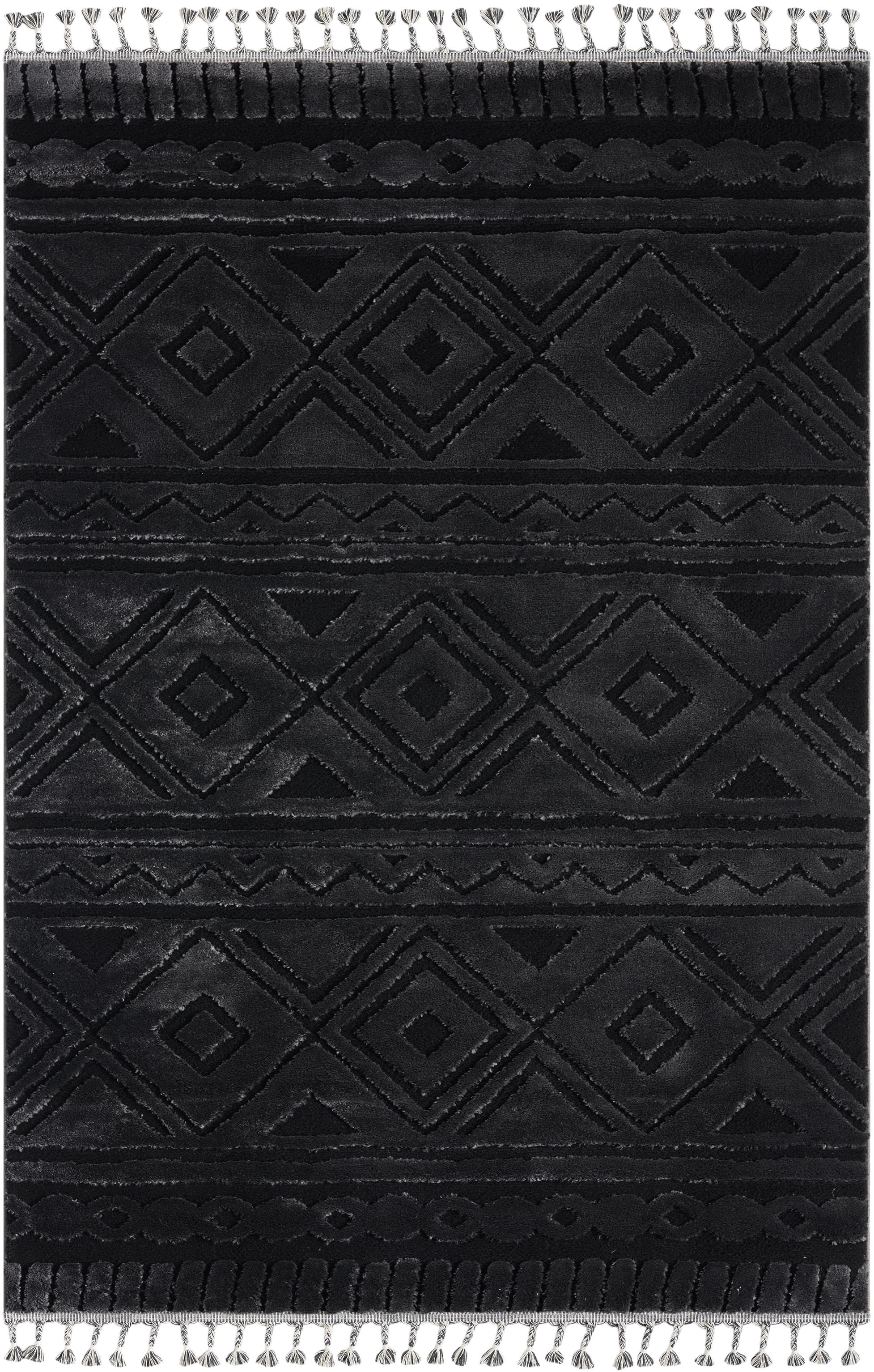 my home Teppich »Bonvo« rechteckig 19 mm Höhe mit Fransen, Hoch-Tief-Struktur, Wohnzimmer, Schlafzimmer, Boho-Style