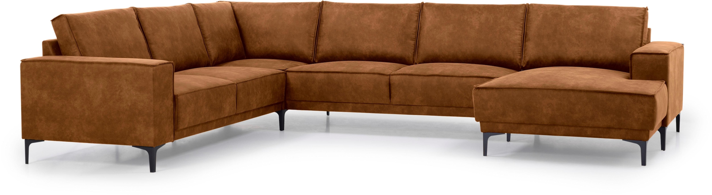Places of Style Wohnlandschaft »XXL Sofa Oland, Struktur, Flachgewebe, Luxus-Microfaser, Boucle«, U-Form, 342 cm, Wellenunterfederung, Skandi-Design, Metallfüße