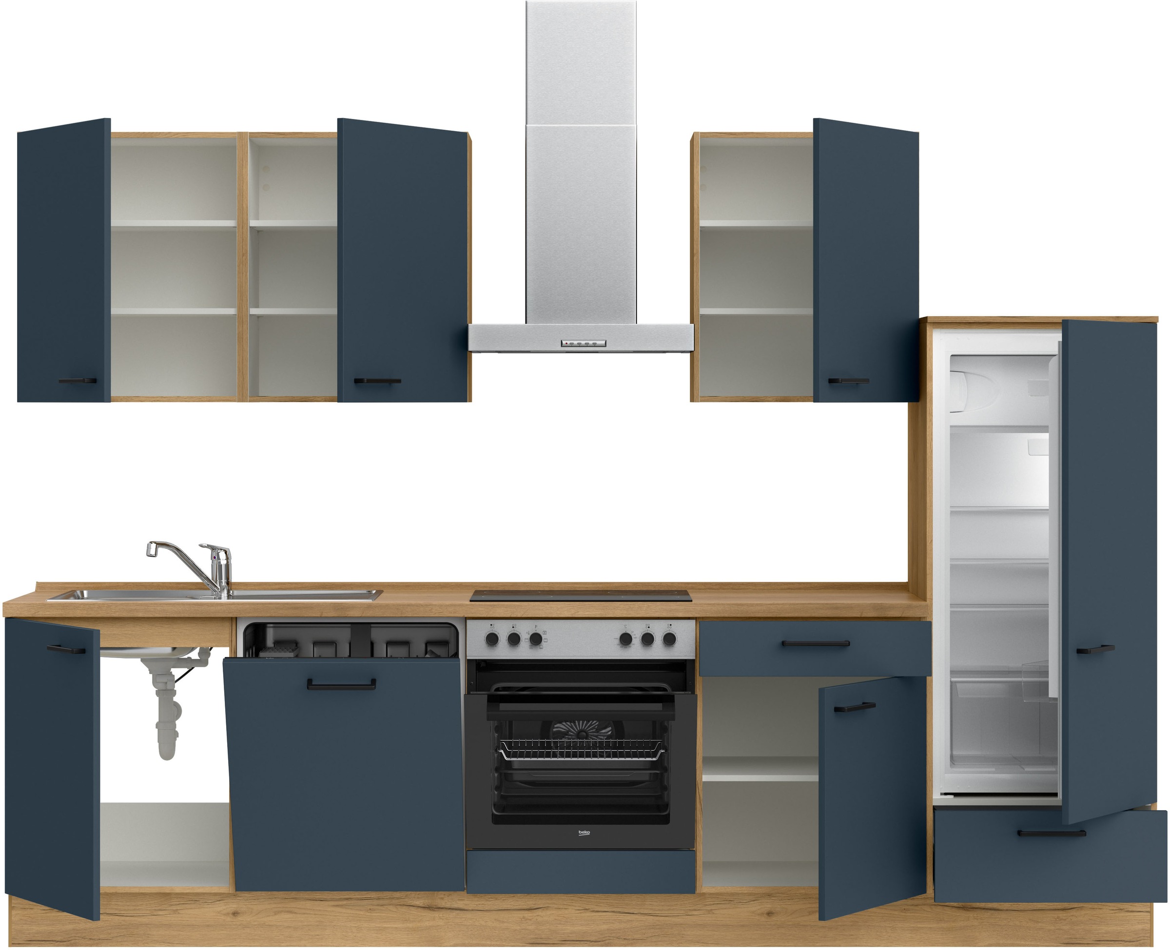 nobilia® Küchenzeile »"Easytouch I"« vormontiert, Ausrichtung wählbar, Breite 300 cm, wahlw. mit E-Geräten