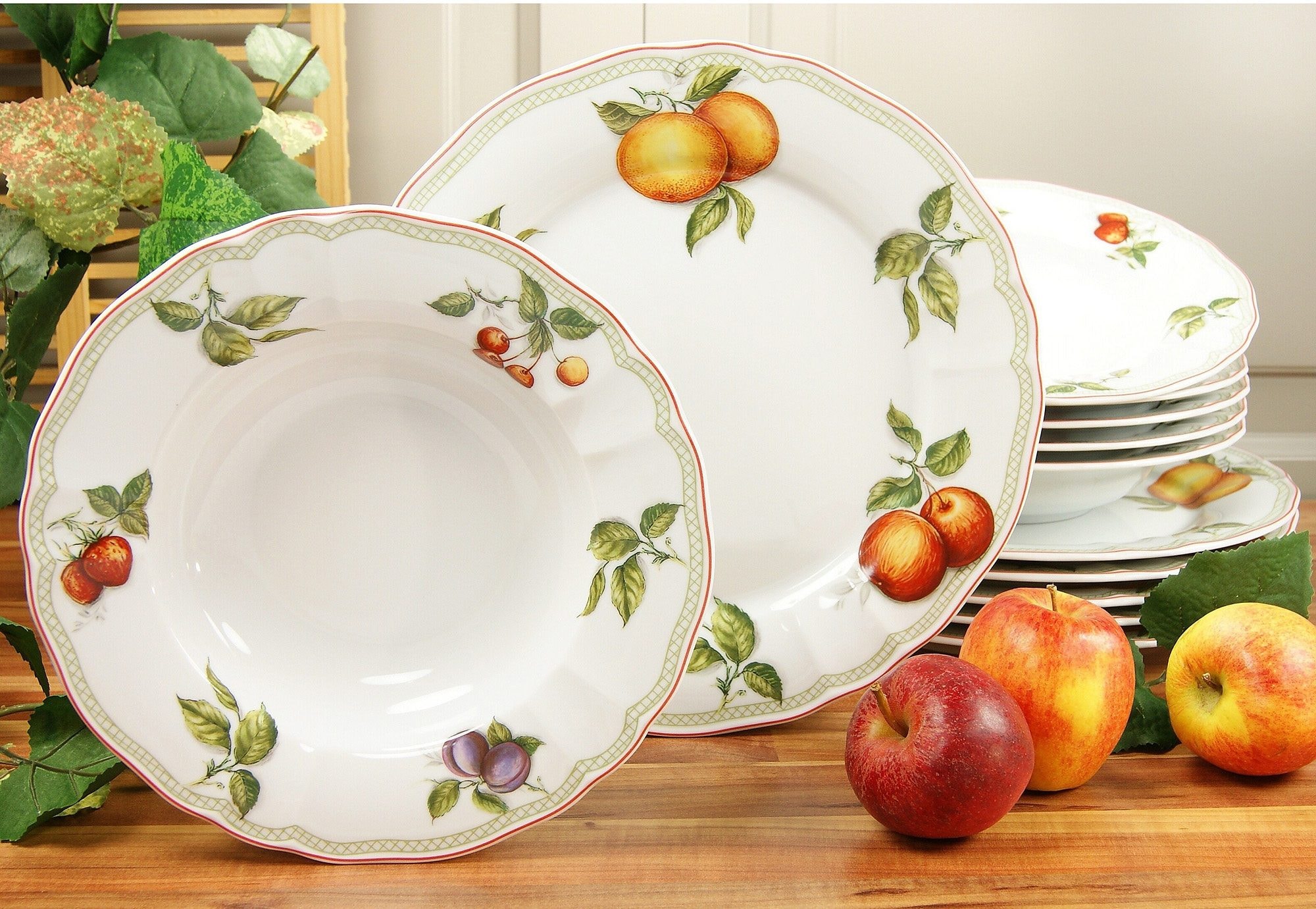 CreaTable Tafelservice »Teller Set, Geschirr-Set Flora Orchard«, (Set, 12 tlg., Teller Set für 6 Personen), Service, Früchtedekor, 12 Teile, für 6 Personen