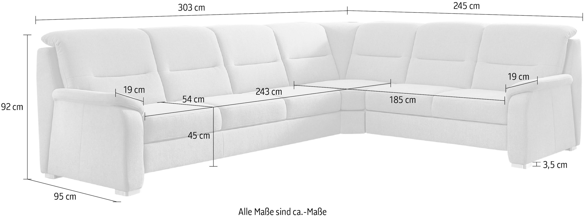 Die PlanBar Ecksofa »PP-HS10002« wahlweise mit Kopfteilverstellung, Bettfunktion und Stauraum