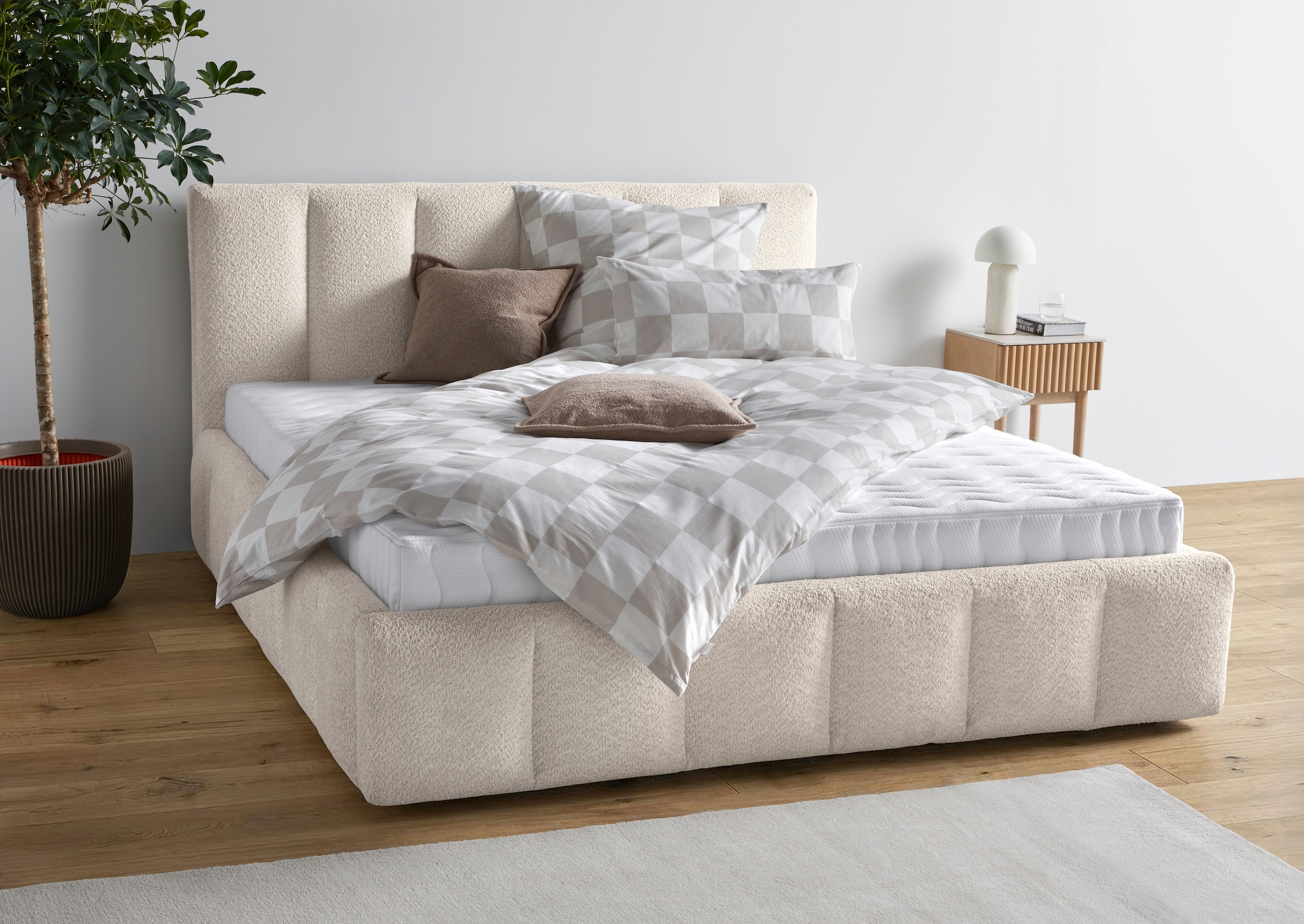 homsy by Ana Johnson Polsterbett »Somny wahlweise mit Bettkasten, erhältlich in verschiedenen Breiten« luxurious gepolstertes Kopfteil und Rahmen, Bezug mit Bouclécharakter