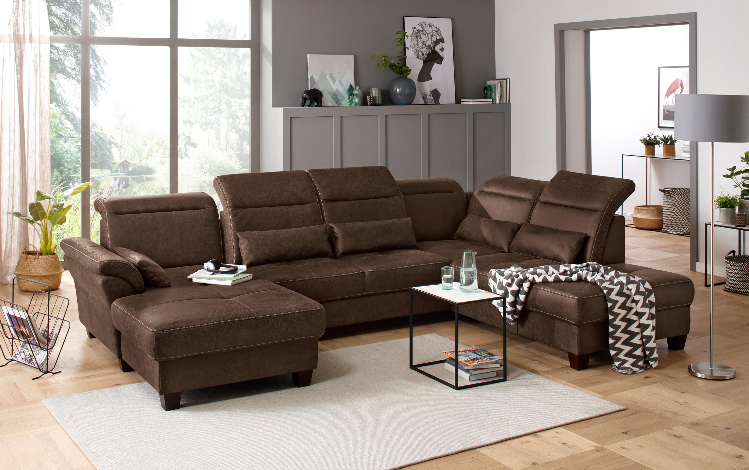 Home affaire Wohnlandschaft »Solvei U-Form« Sitztiefenverstellung und Feder günstig online kaufen