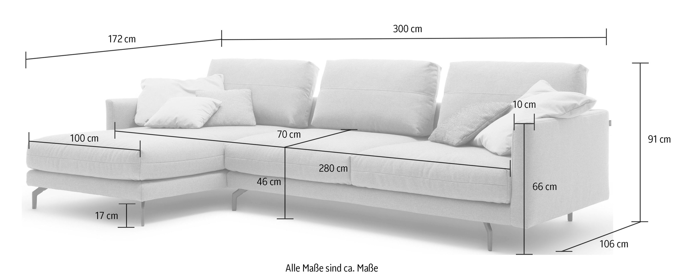 Creation BY ROLF BENZ Ecksofa »CR.414, Designecksofa, Polsterecke, Breite 300cm, L-Form« wahlweise aus feinstem Rindsleder oder hochwertigem Chenille