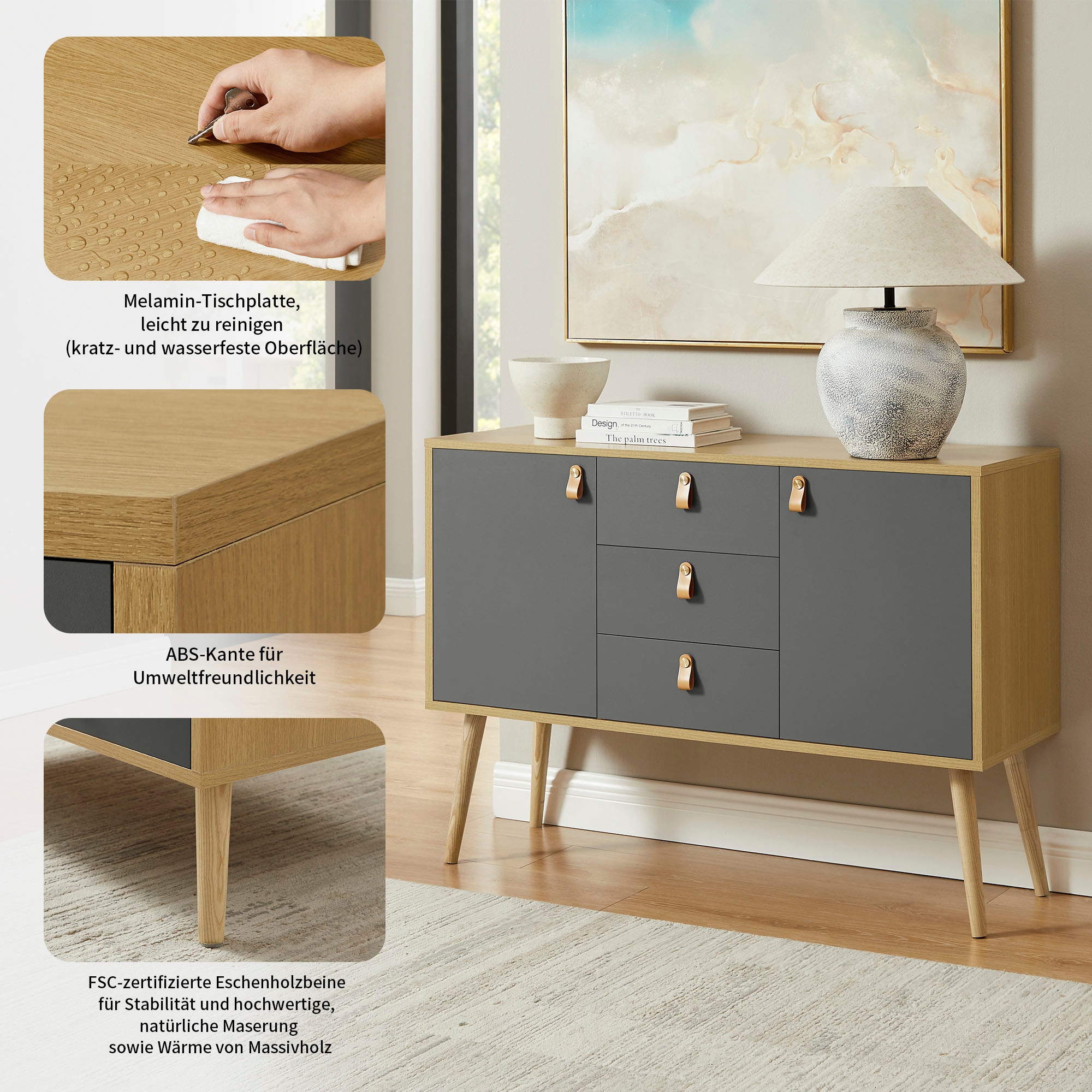 Leonique Sideboard »Avril« Korpus aus Melamin & MDF, ABS-Kunststoff Kanten, Soft-Close-Funktion