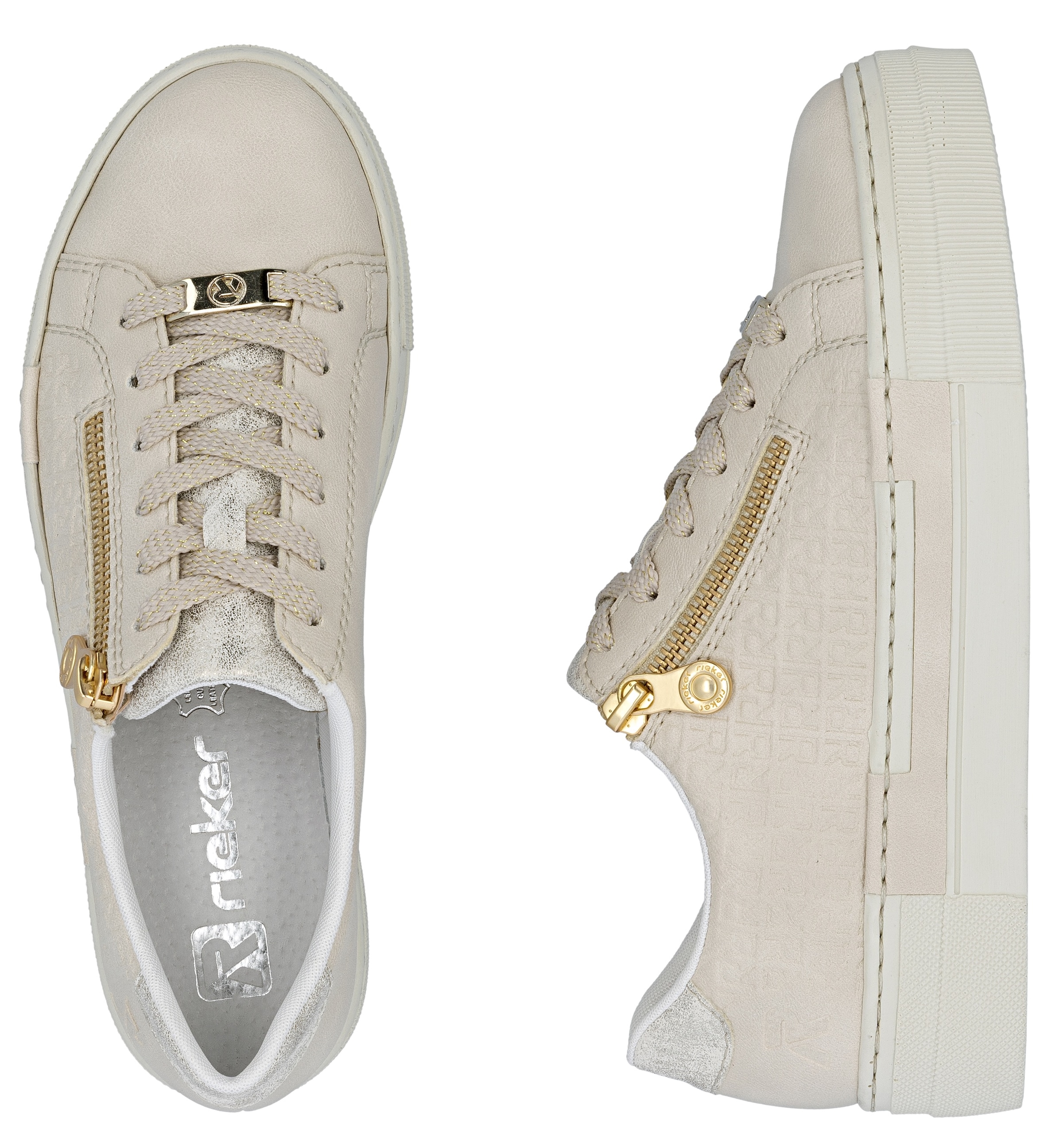 Rieker Plateausneaker  mit goldfarbenem Reißverschluss, Freizeitschuh, Halbschuh, Schnürschuh