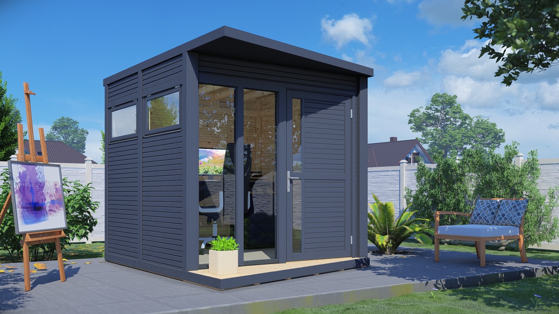 BERTILO Gartenhaus »Concept Office, in verschiedenen Farben« mit elegantem Rhombus-Profil in einfacher Elementbauweise anthrazit