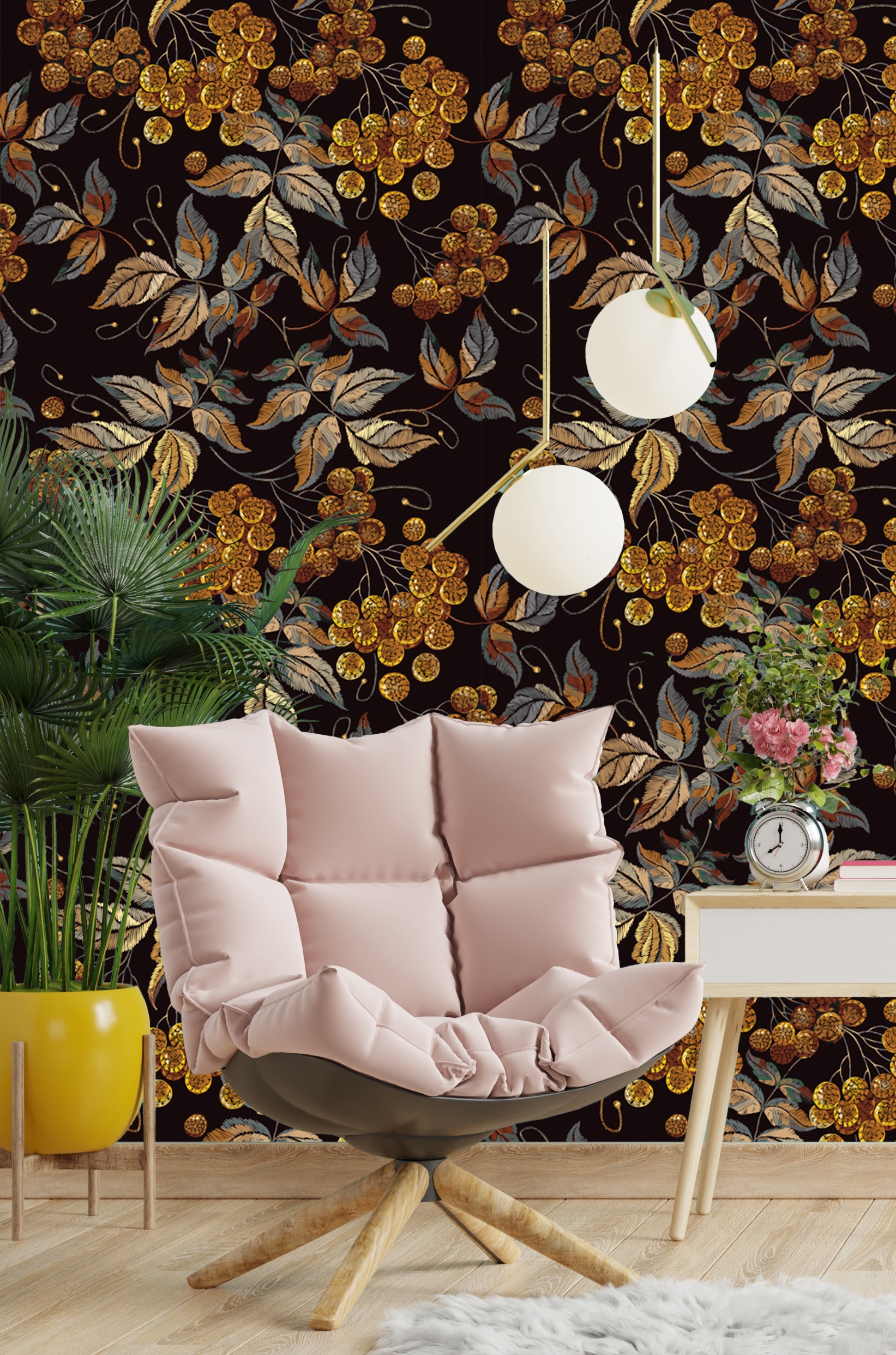 queence Vinyltapete »Blätter mit Blüten«, natürlich, 90x250cm, selbstklebend, kinderleichte Anbringung, Sticker