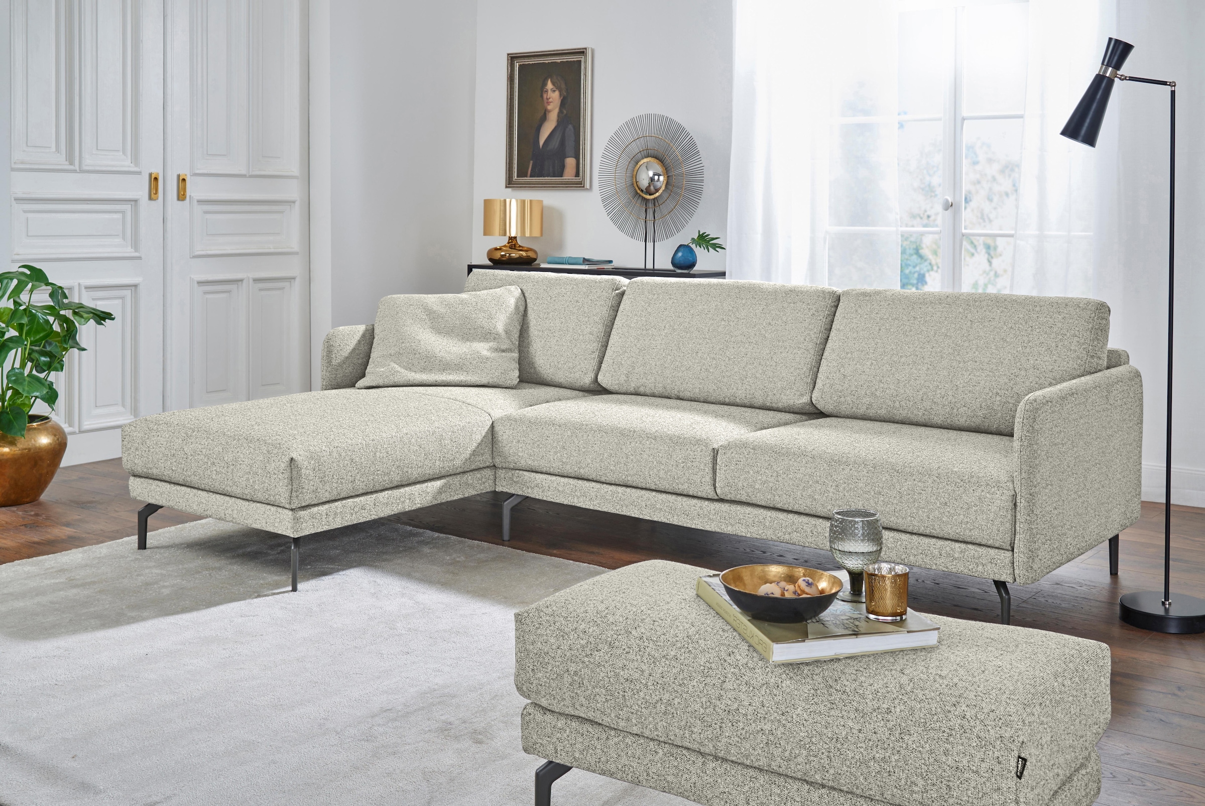 Creation BY ROLF BENZ Ecksofa »CR.450, Designecksofa, Polsterecke, L-Form«, Armlehne sehr schmal, Breite 234 cm, Alugussfüße in umbragrau
