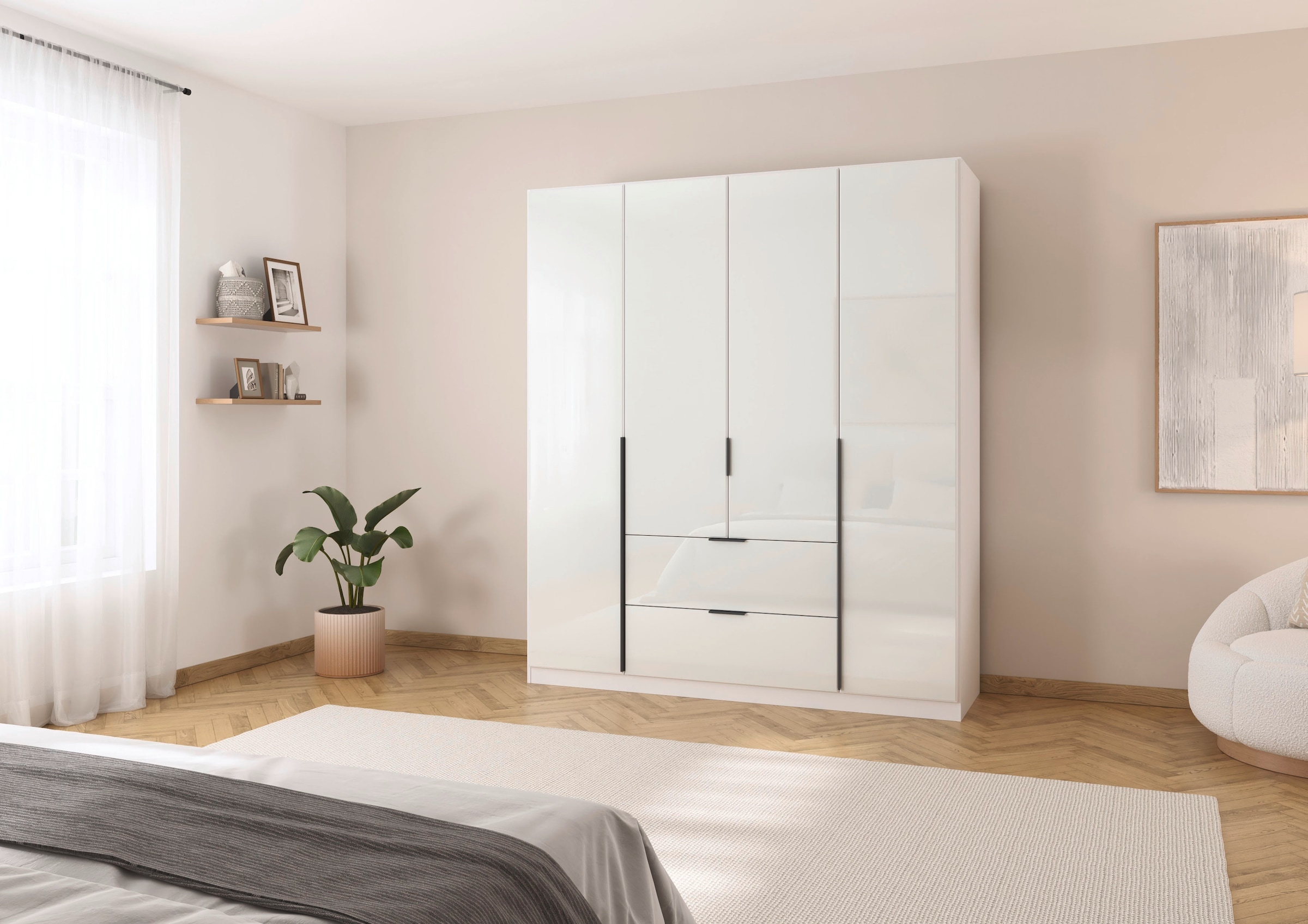 rauch Drehtürenschrank »Kleiderschrank Kleiderschränke Schrank Garderobe AGORDO mit Glasfront«, (in zwei Griff-Farben, Breiten 91-360 cm), mit Außenschubkästen, in 7 Breiten und 2 Höhen MADE IN GERMANY