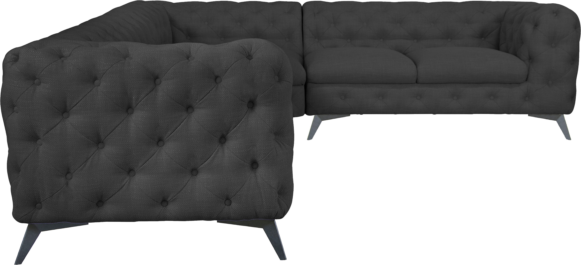 Leonique Chesterfield-Sofa »Ecksofa GLYNIS L-Form mit Wellenunterfederung, Maße B/T/H 323/264/75cm«, aufwändige Knopfheftung, moderne Chesterfield Optik, Fußfarbe wählbar