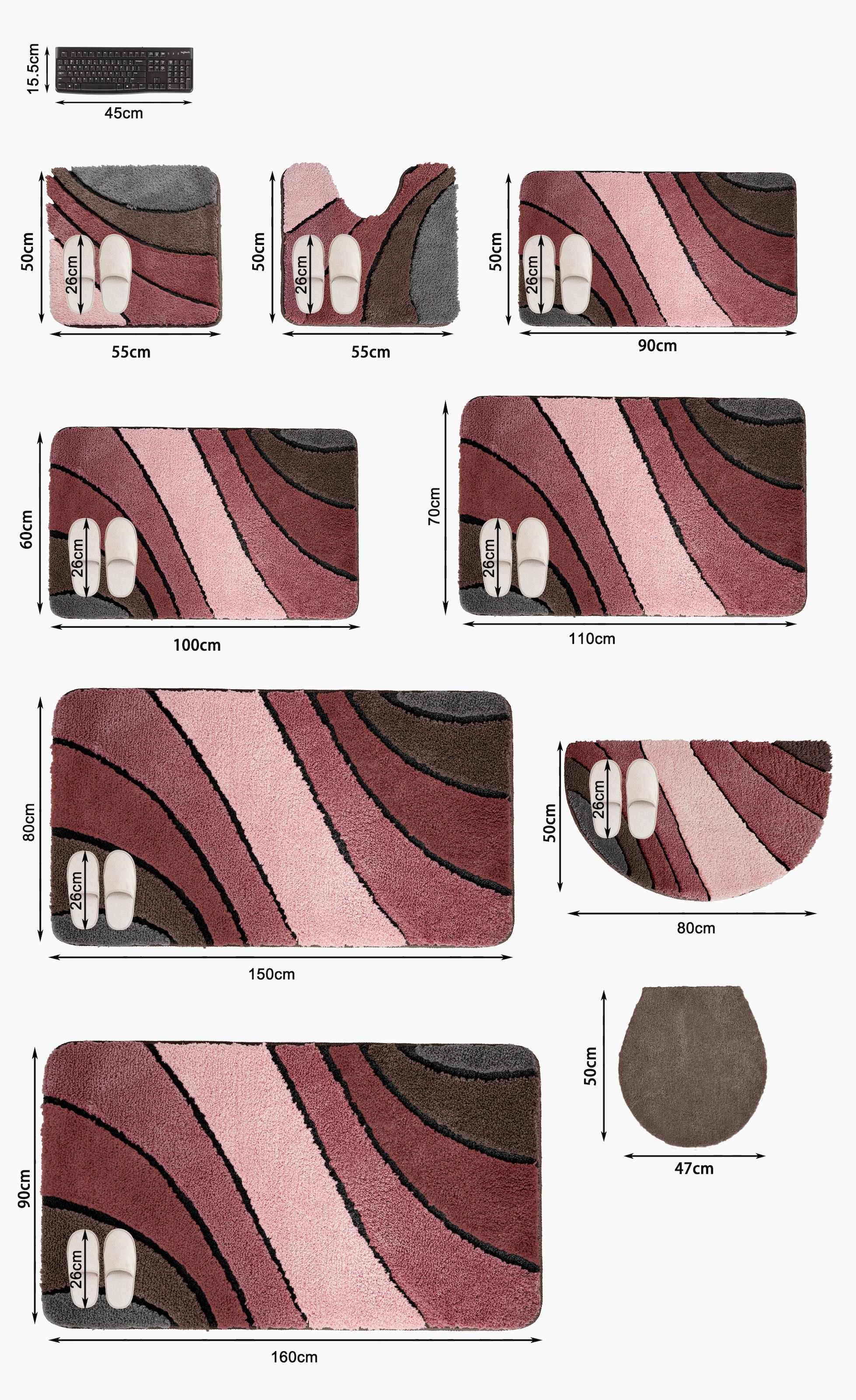 my home Badematte »Josie, Badvorleger, Badezimmer Teppich« Höhe 20 mm rutschhemmend beschichtet fußbodenheizungsgeeignet | schnell trocknend | strapazierfähig Badteppich, Badematten, rechteckig, rund & als 3-tlg. Set erhältlich