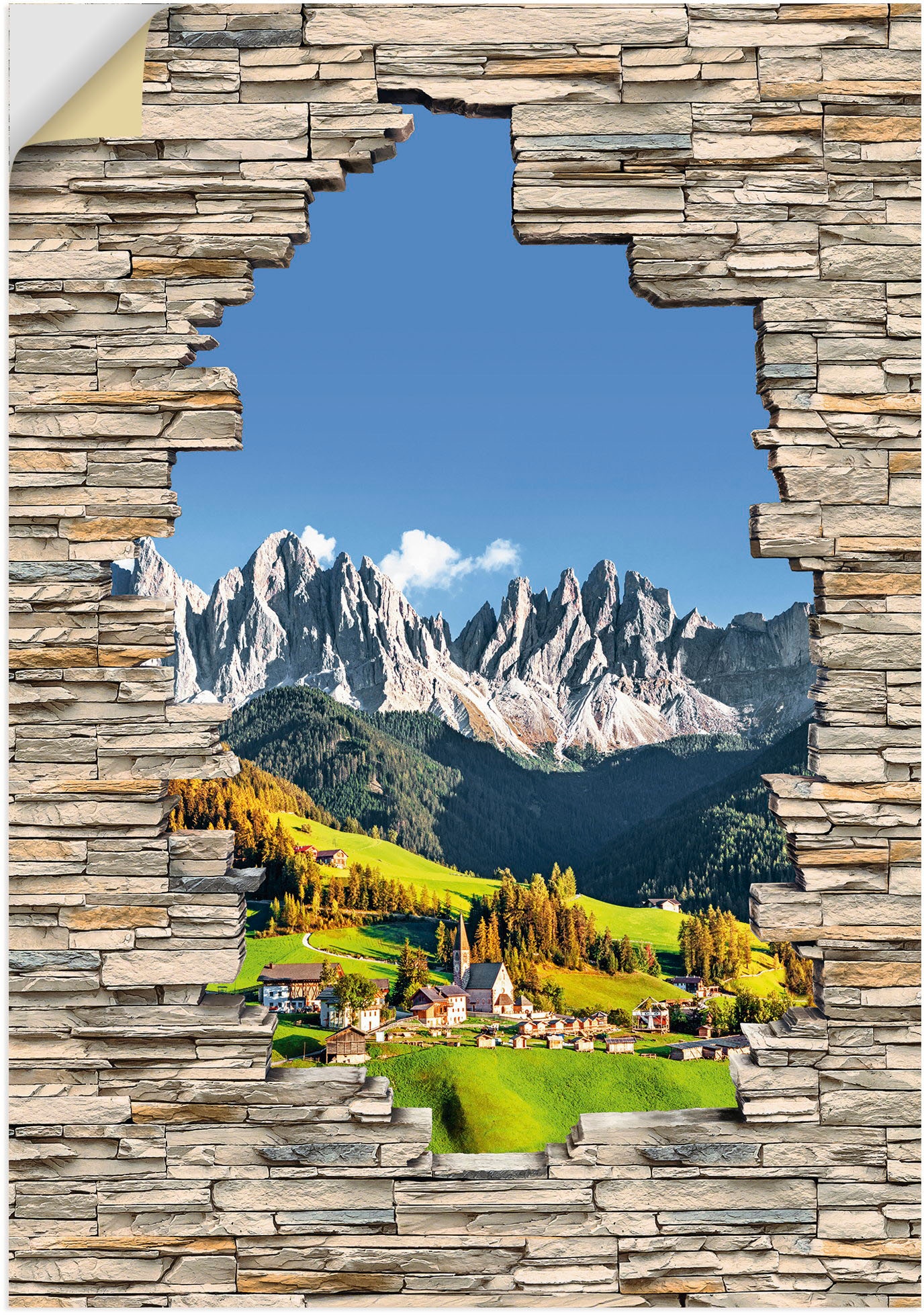 Artland Wandbild »Alpen Berge Santa Maddalena Stein Mauer«, Berge & Alpenbi günstig online kaufen